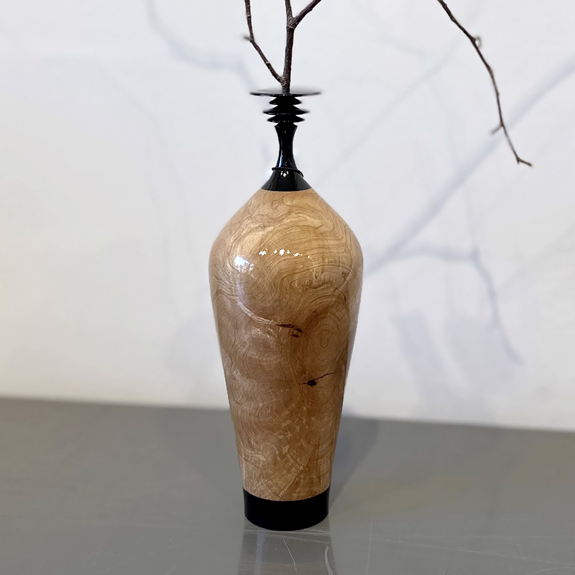 Ebonized Hardwood and Maple Crotchwood Vase by Paul Gray Diamond