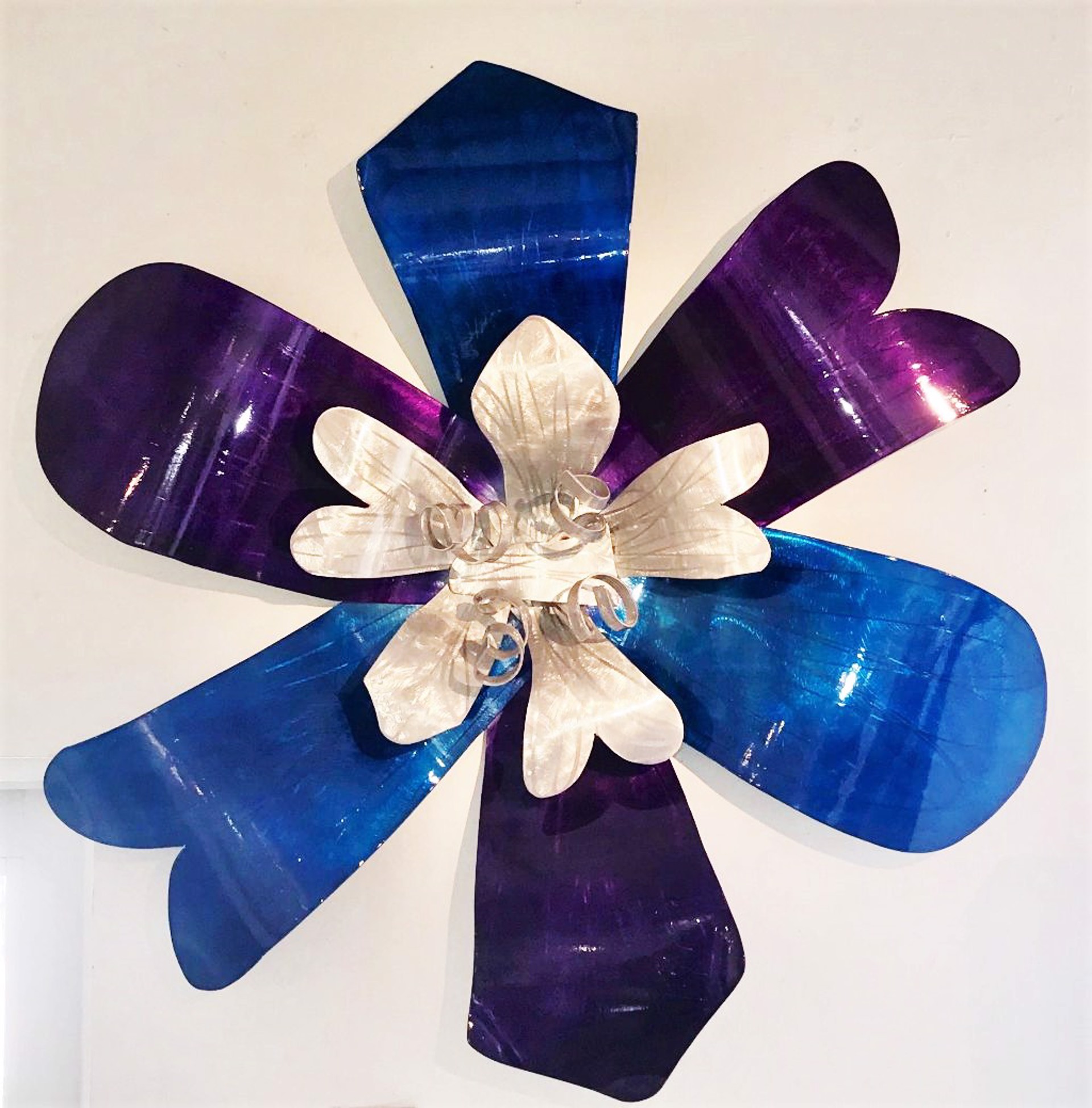 Blue, Purple and Silver Wall Flower by Steve Zaluski