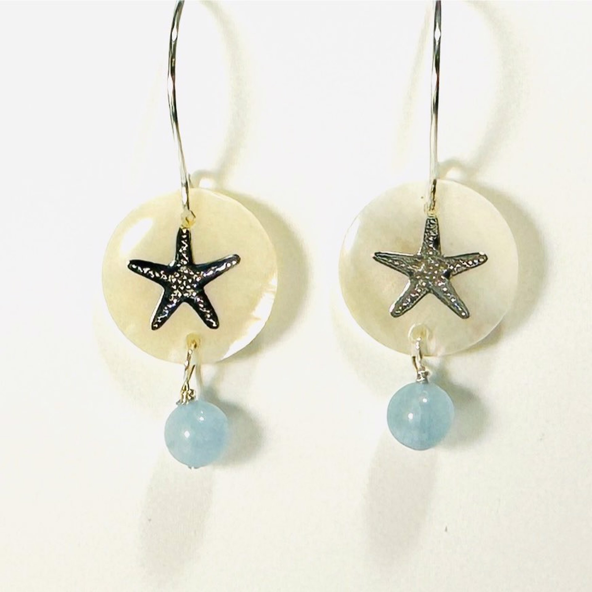 Mother of Pearl-Starfish, Aqumarine Earrings LR24-40 by Legare Riano