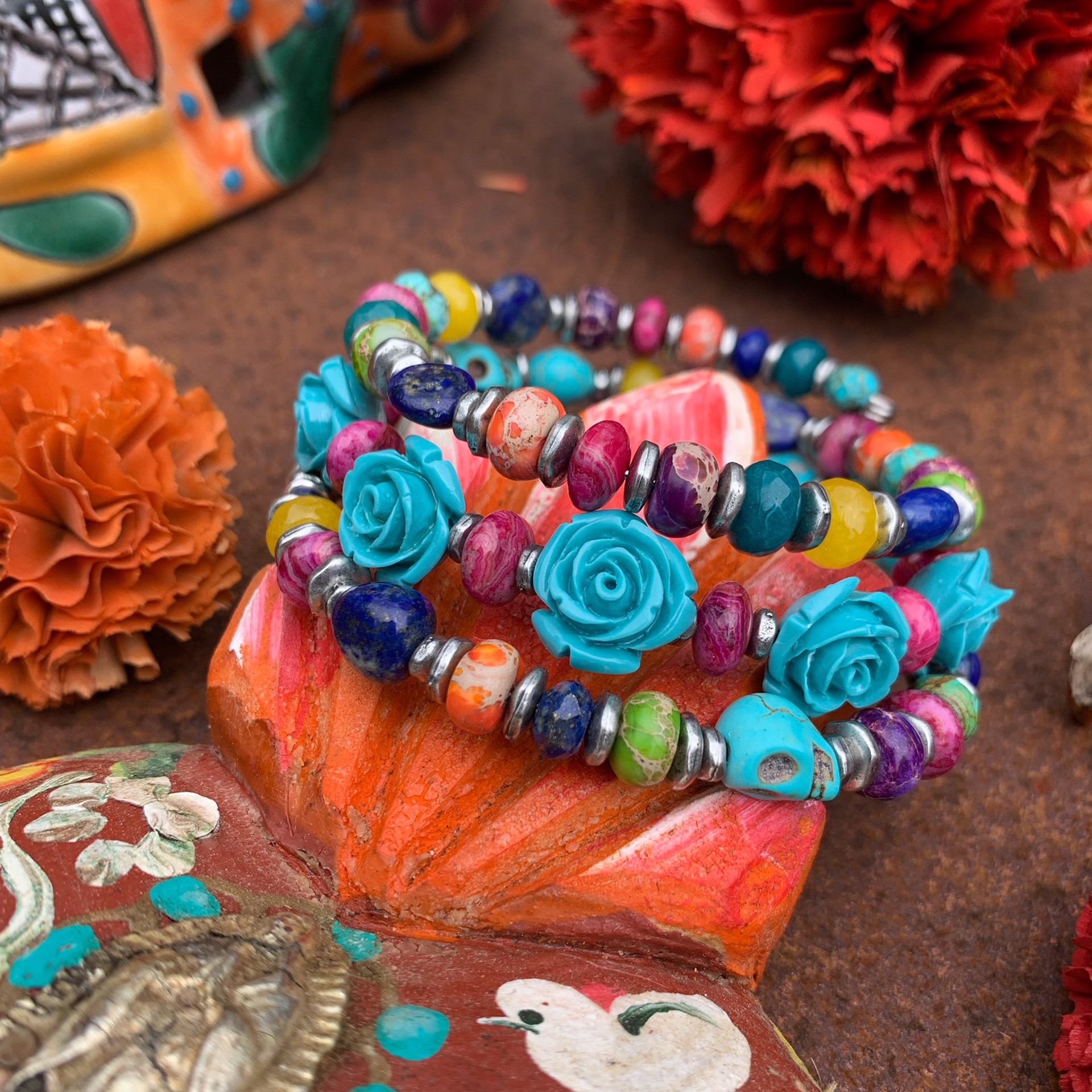 K463 5 Turquoise Roses Bracelet by Kelly Ormsby