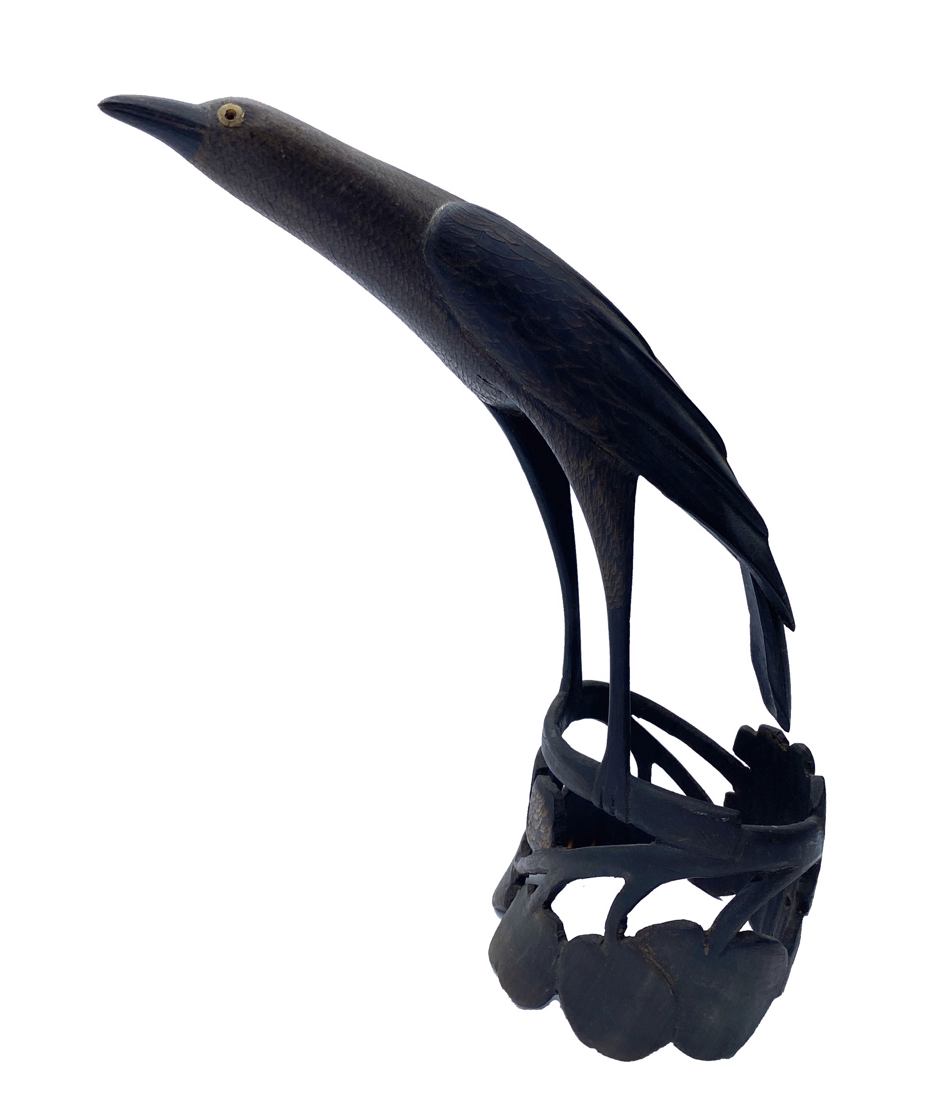 DS-52: dark carved horn single bird on carved base (cherry design on base) by Dan Super