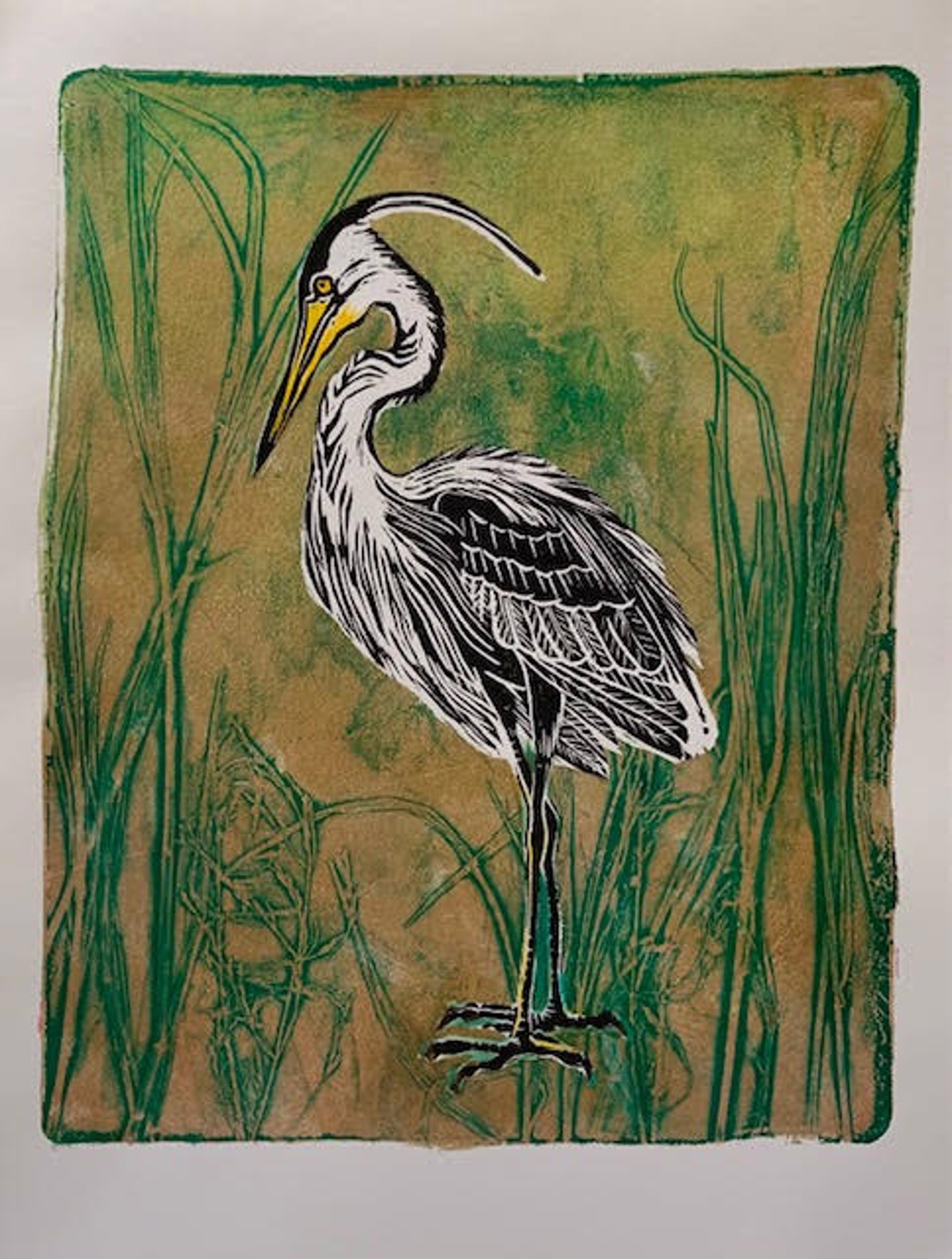 Heron and Grass by Fumi Matsumoto
