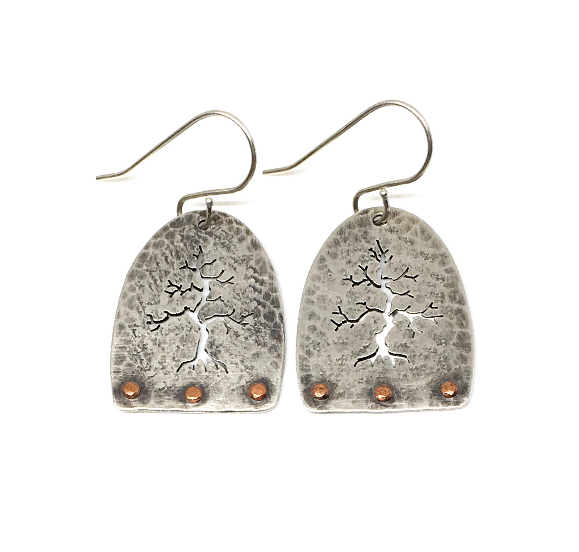 "Arvore"  Handmade Silver & Copper Riveted Tree Earrings by Grace Ashford