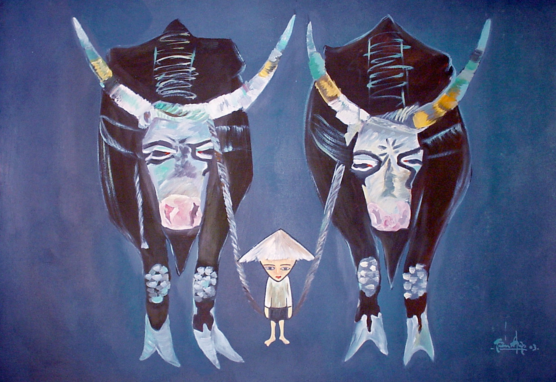 Boy and Buffaloes by Tuan Hiep