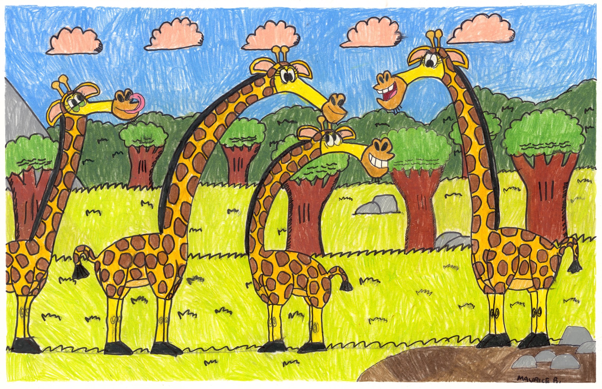 The Giraffes and Wild Animals (FRAMED) by Maurice Barnes