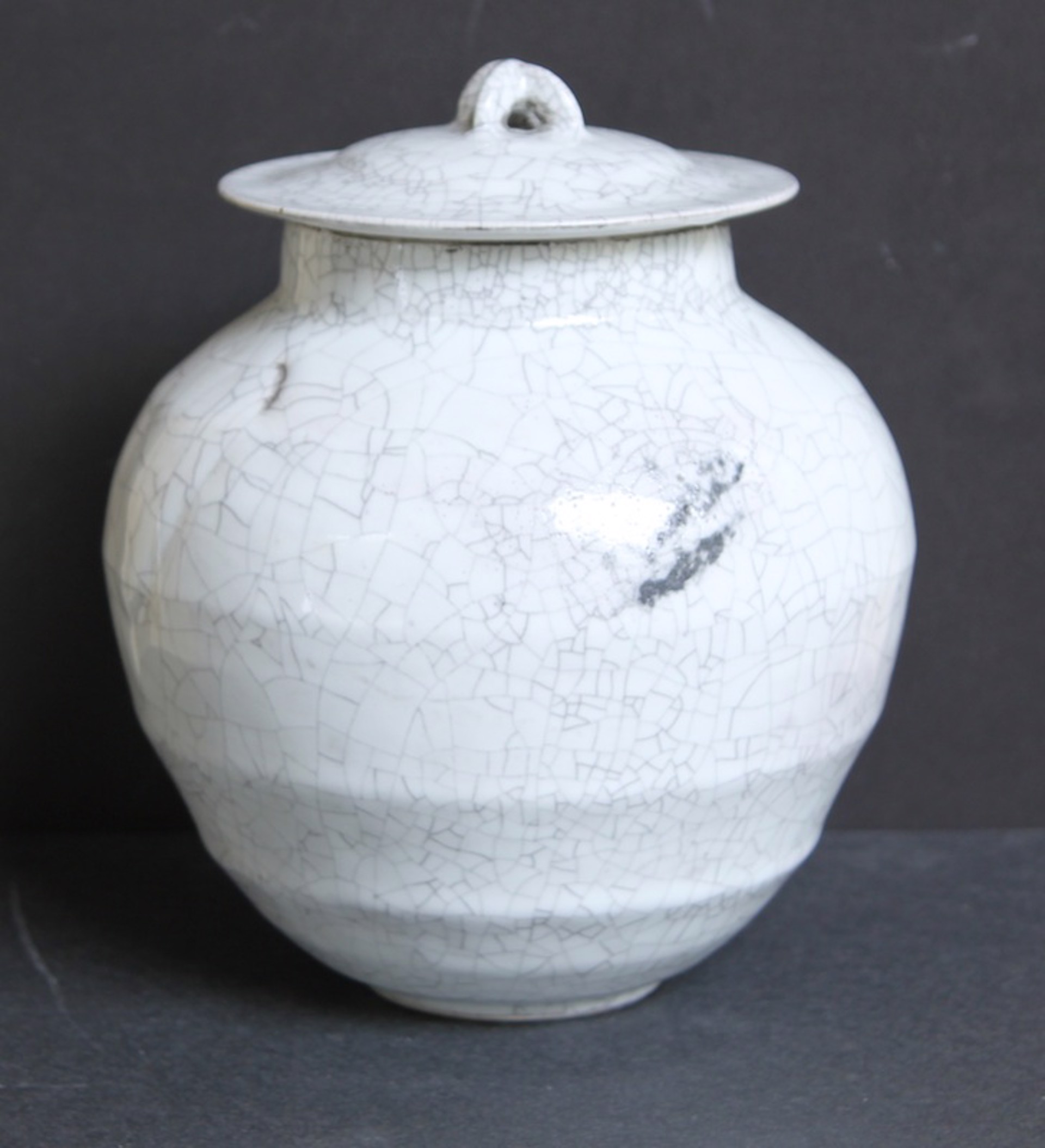 Medium White Crackling Jar with Lid by Kayo O'Young