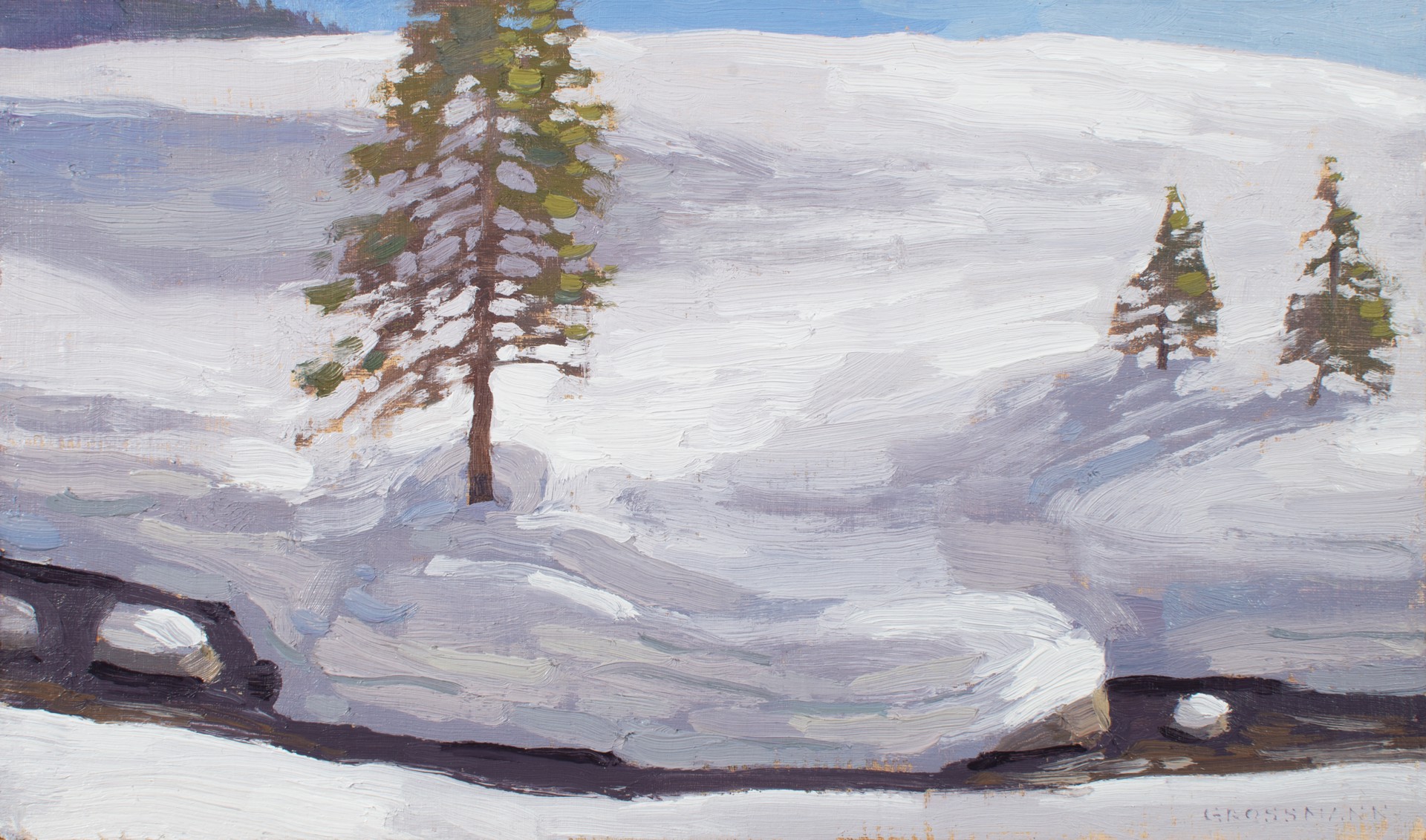 Snow Shapes and Pine Trees Beside Mesa Creek by David Grossmann