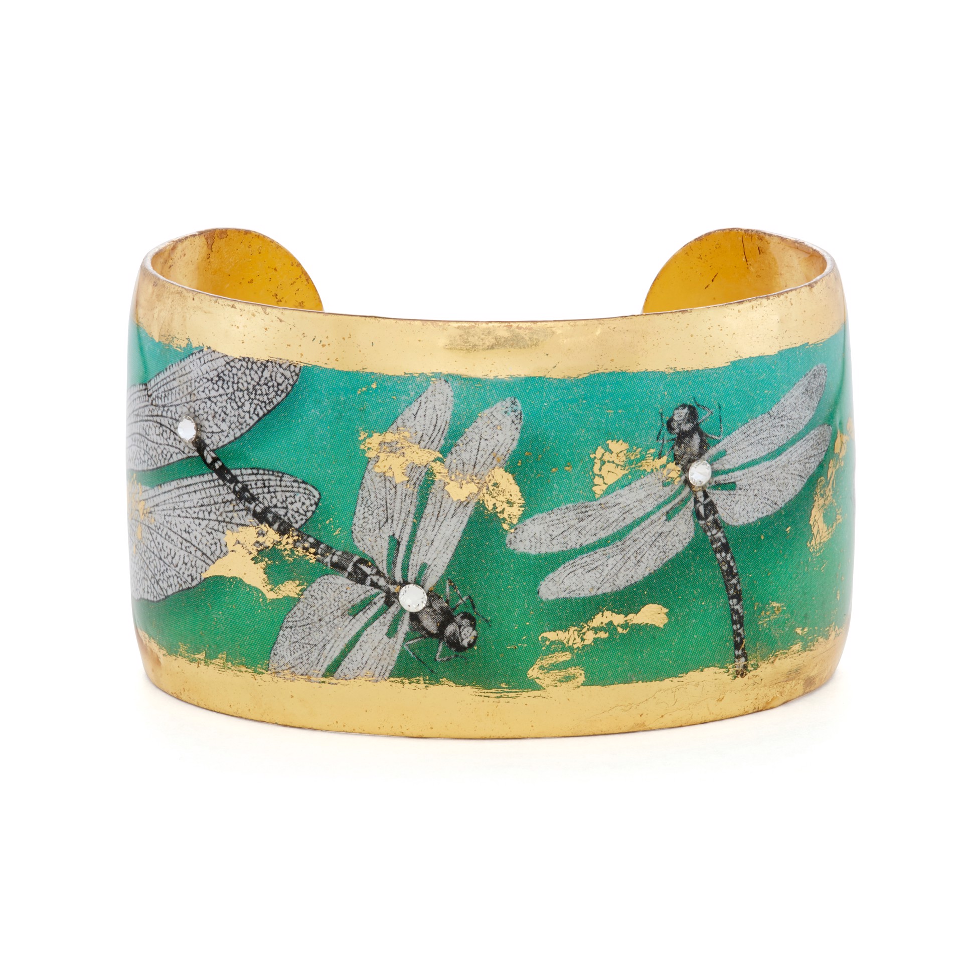 Dragonfly Cuff, Blue Green, 1.5" Gold by Evocateur