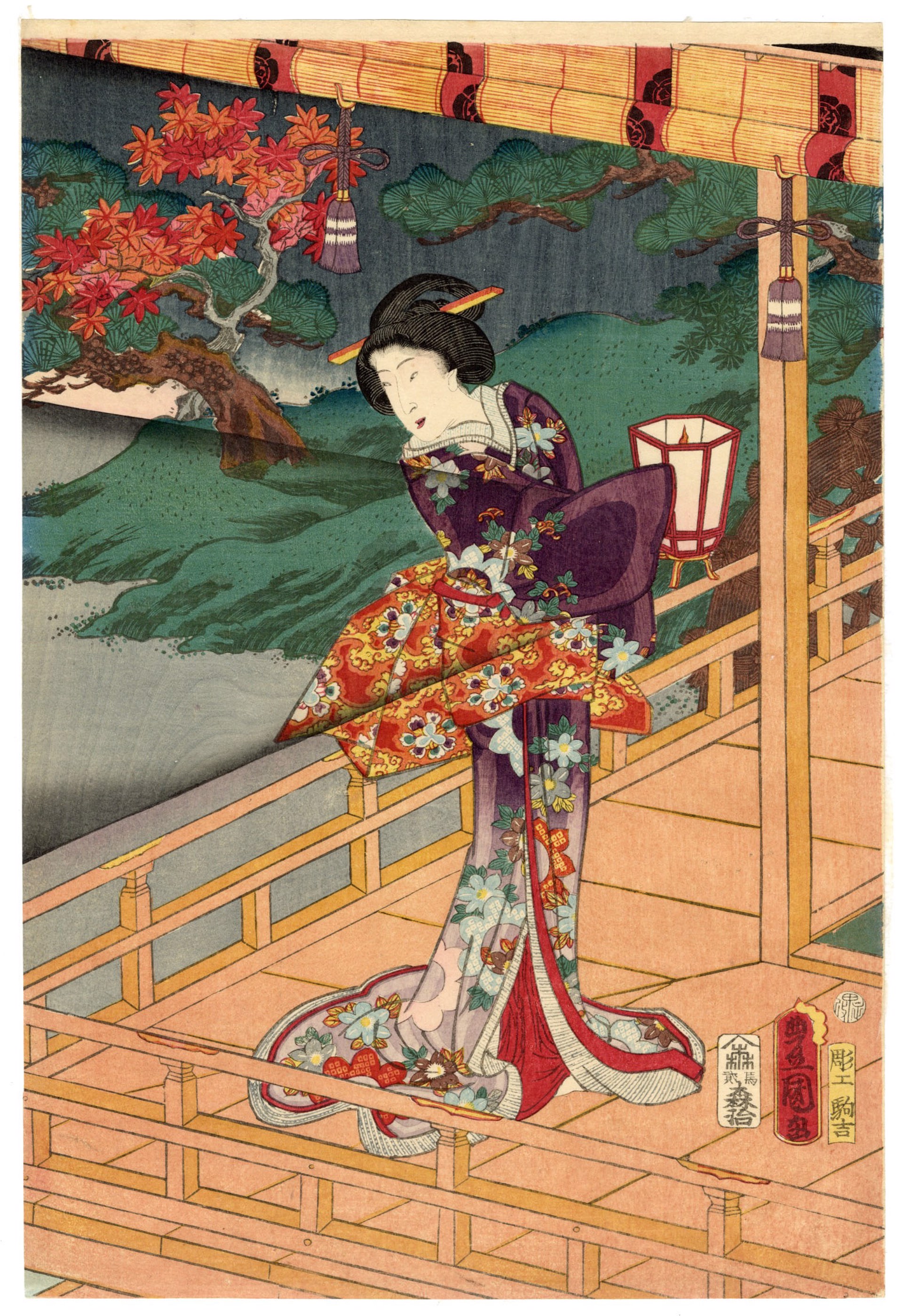 Listening to the Sound of crickets on an Autumn Evening by Kunisada