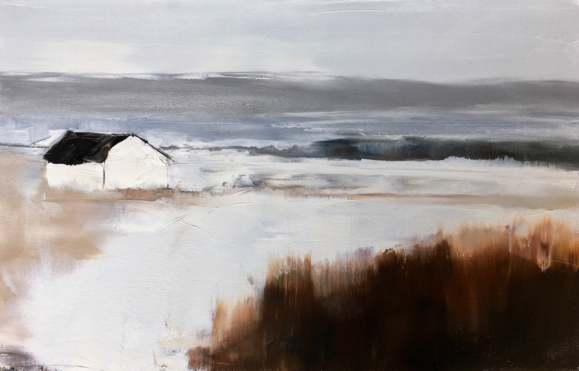 White Barn with Seagrass by SANDRA PRATT