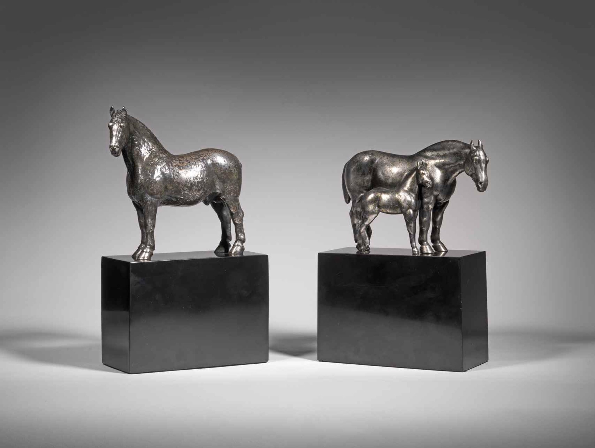 Percheron Stallion, Rhum, and Mare and Foal, Messaline, 1930, a pair by Herbert Haseltine