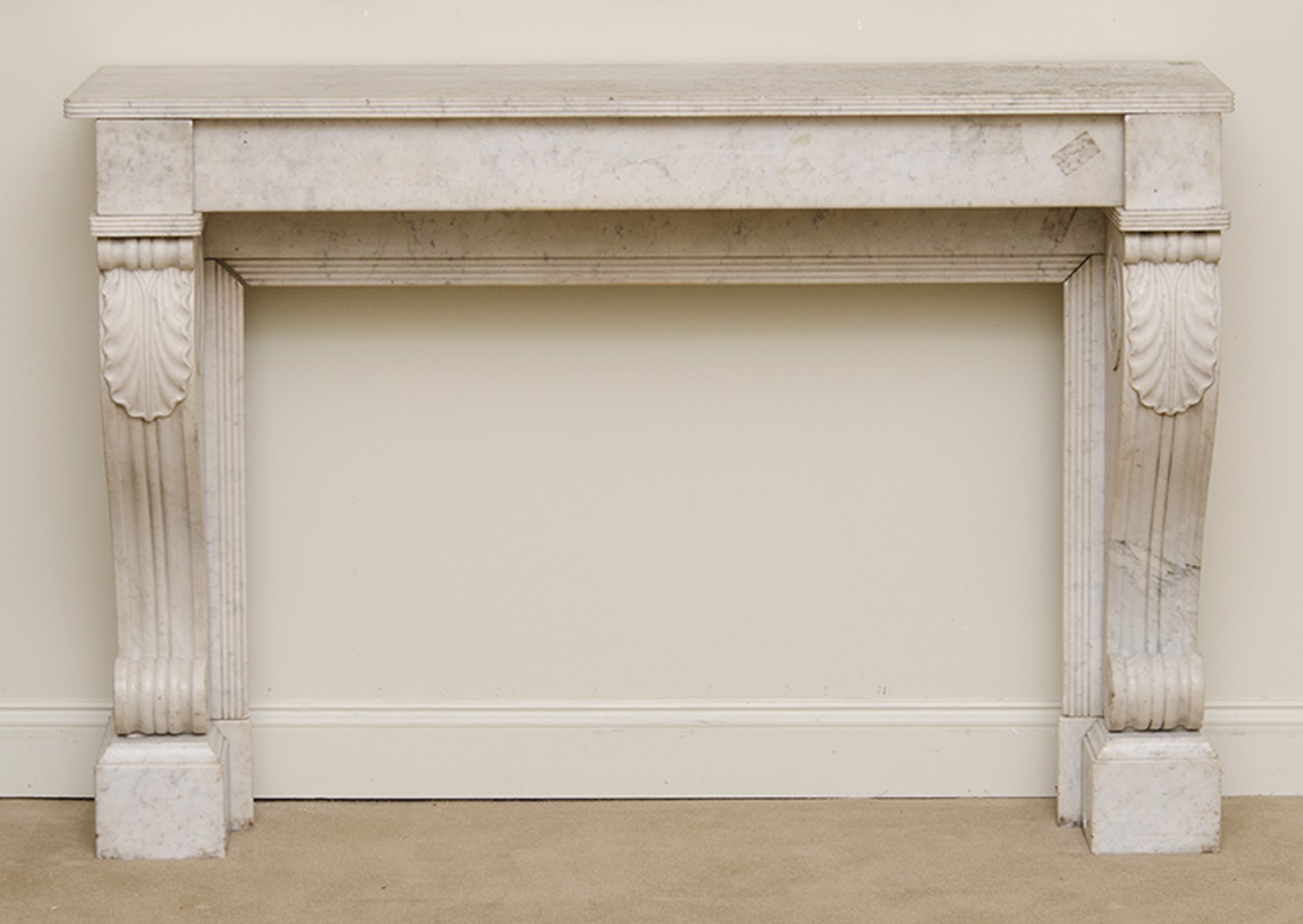 FRENCH CARVED WHITE MARBLE FIREPLACE SURROUND