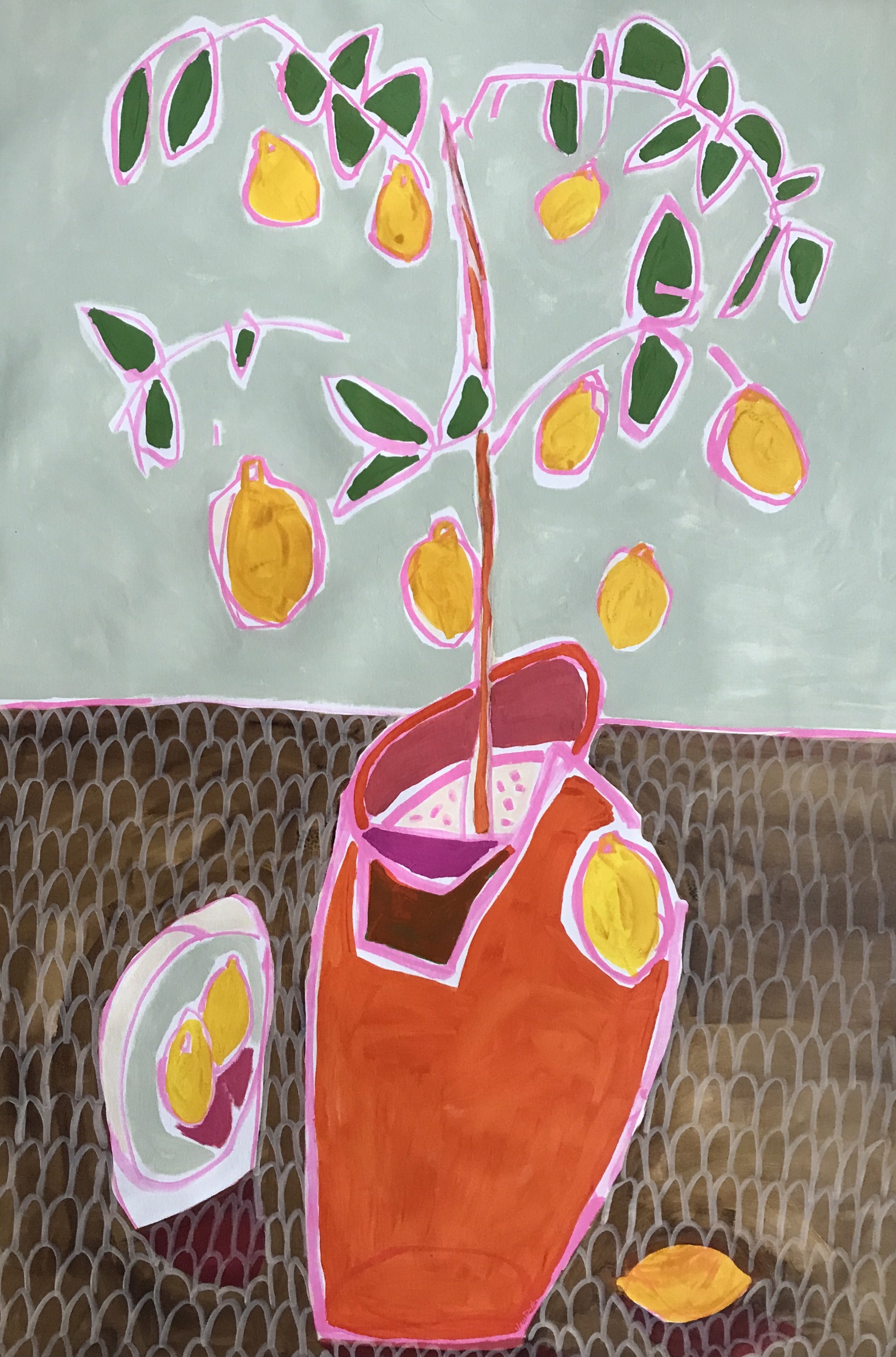 Lemon Tree with Three Lemons on Table by Rachael Van Dyke