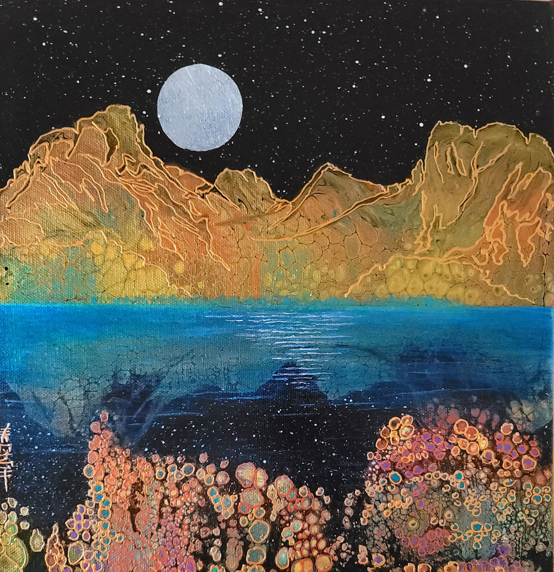 Full Moon Majesty ~ 2022 Tubac Festival Pour Demo Painting by Kate McCavitt