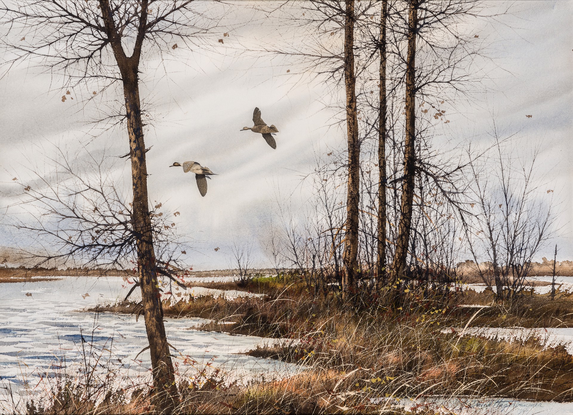 ‘STORMCLOUD: PINTAILS,’ ‘MALLARDS,’ AND A PAIR OF GAMEBIRDS (set of four) by David Hagerbaumer