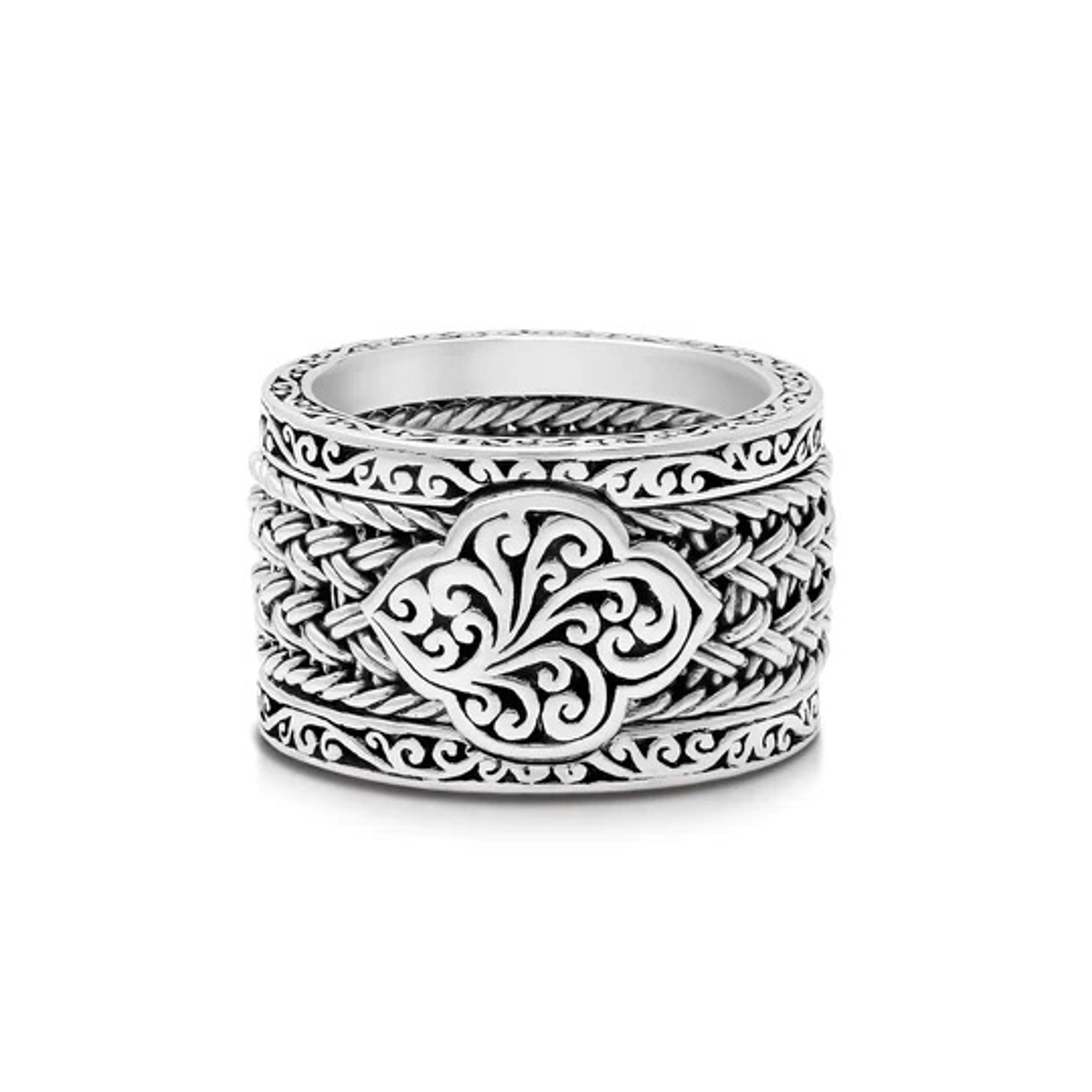 Alhambra LH Scroll Textile Weave 3-Stack Ring by Lois Hill