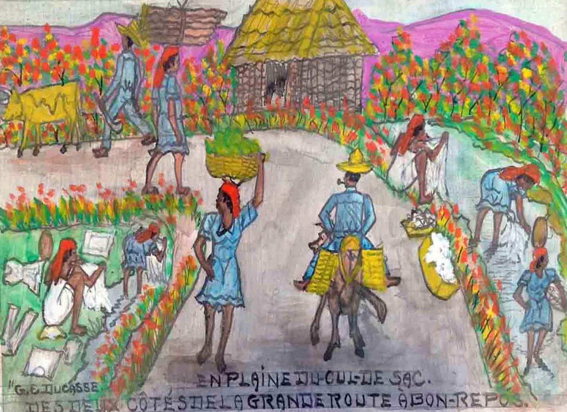 En Plaine de Cul-De-Sac. Des Deux Cotes de la Grande Route a Bon Repos#4MFN by Gervais Emmanuel Ducasse (Haitian, 1903-1988)
