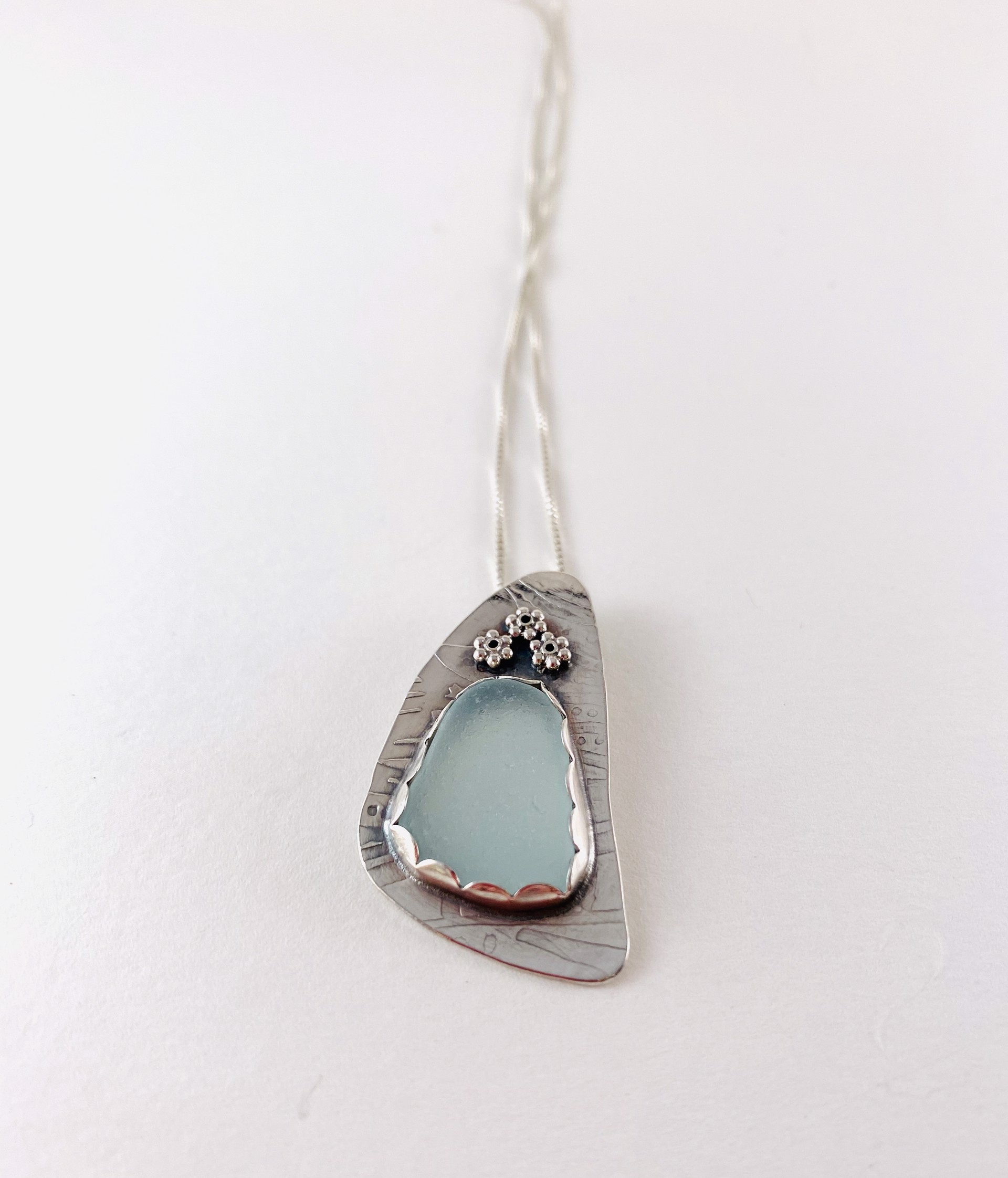 Silver and Sea glass Pendant on Silver Box Chain by Anne Bivens