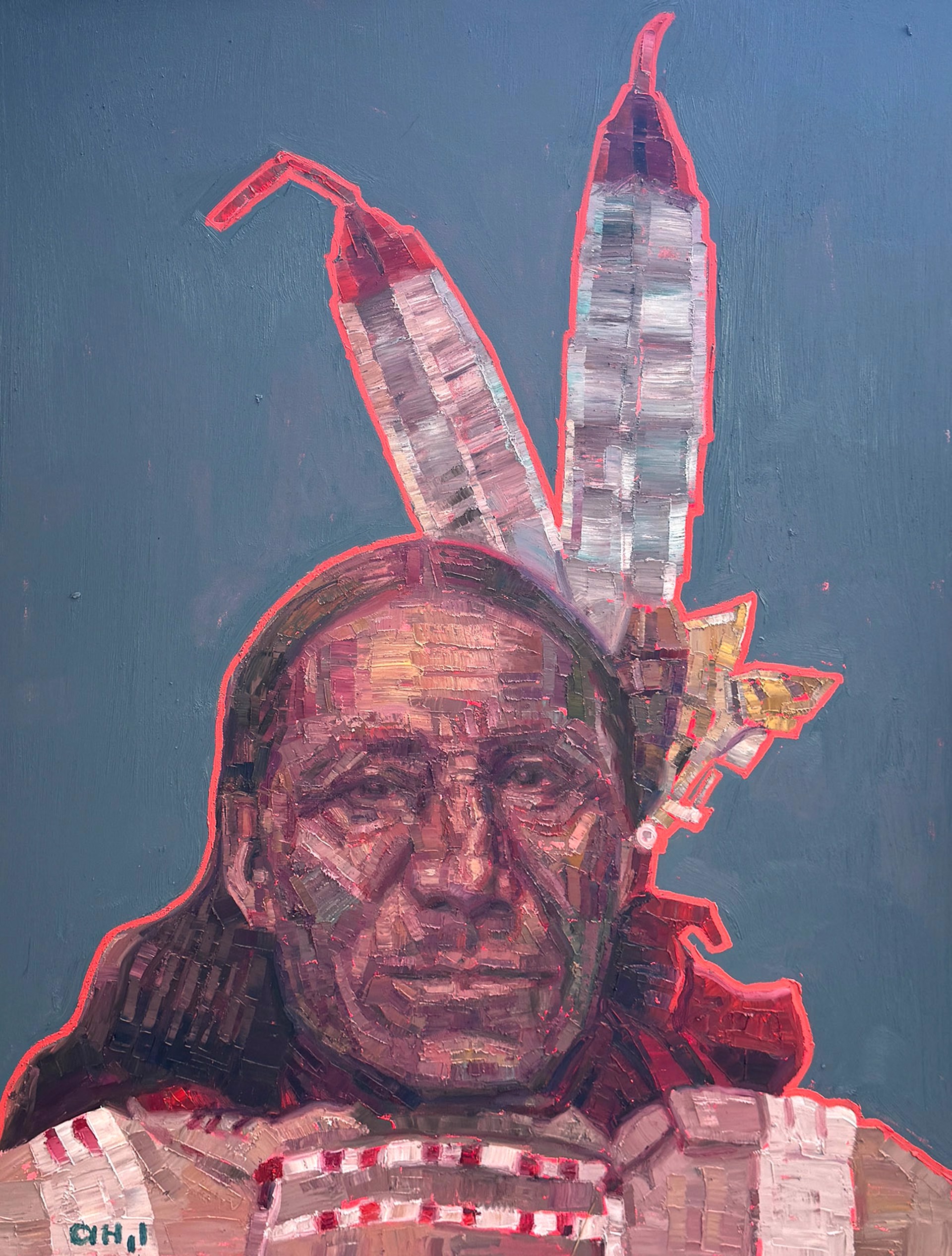 Original Oil Painting By Aaron Hazel Featuring A Portrait Of A Native American Man