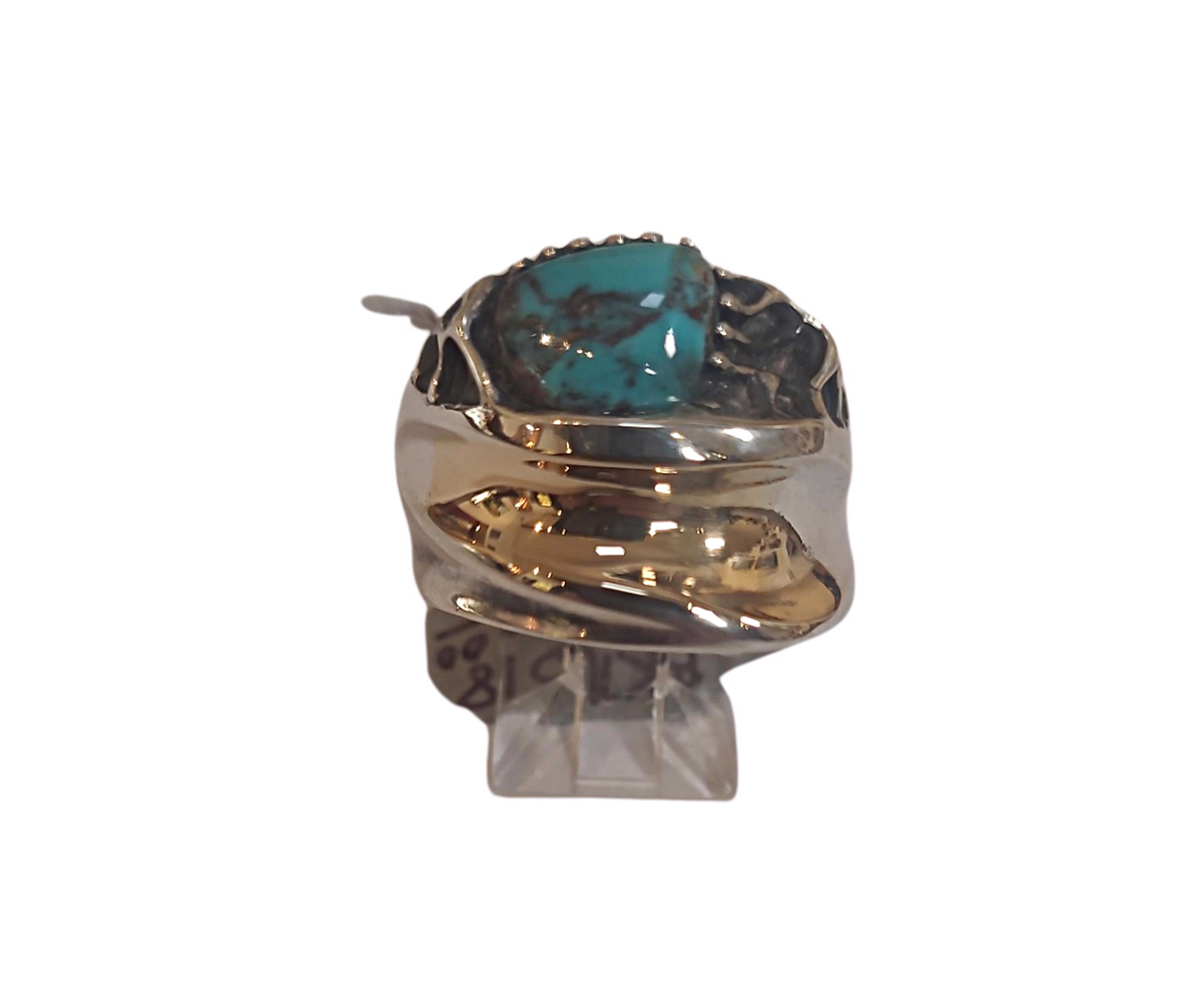 Ring - Sterling Silver and 18K Gold with Bisbee Turquoise BKN-518 by Ken and Barbara Newman