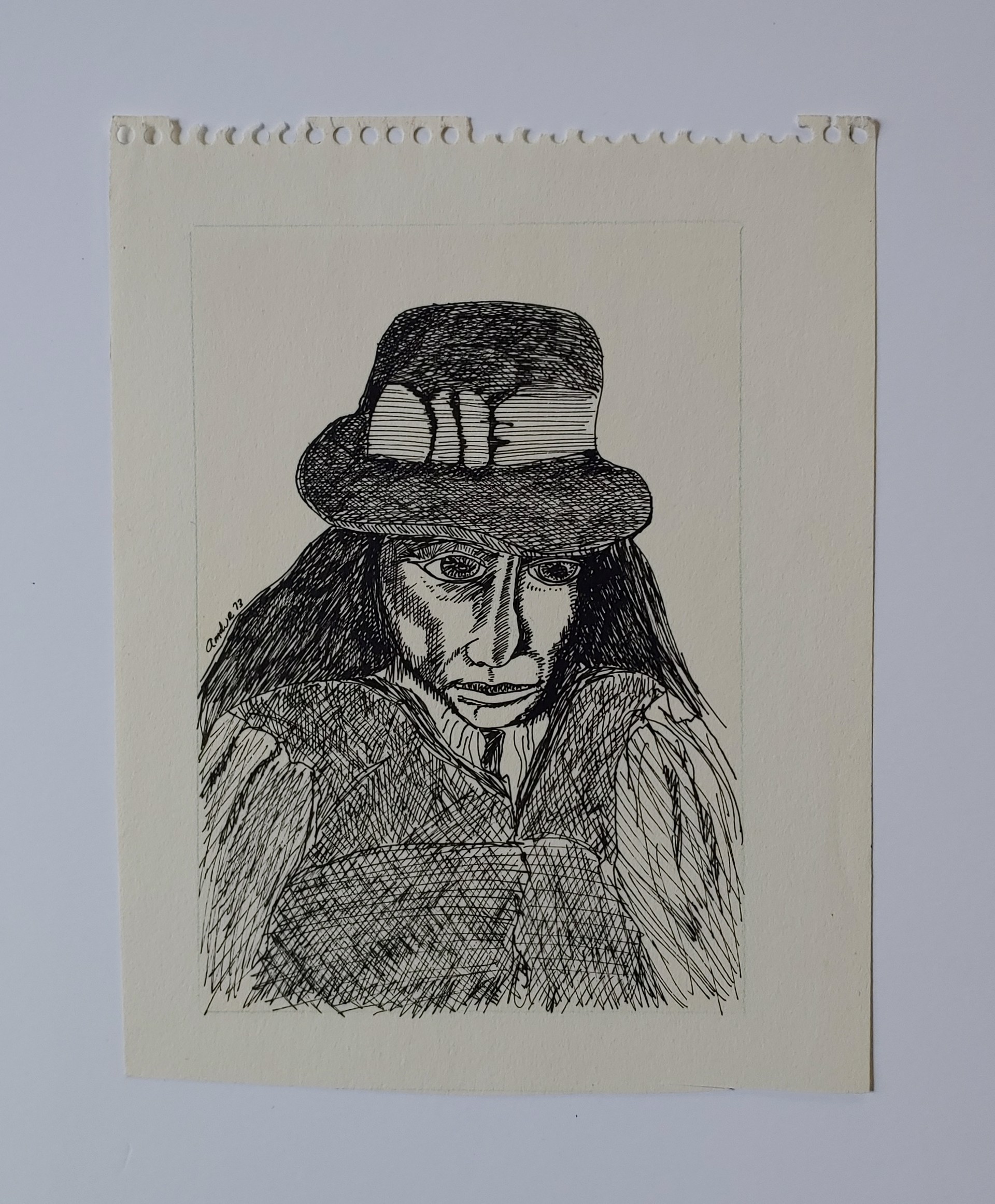 Ink Portrait - Hat - Drawing by David Amdur