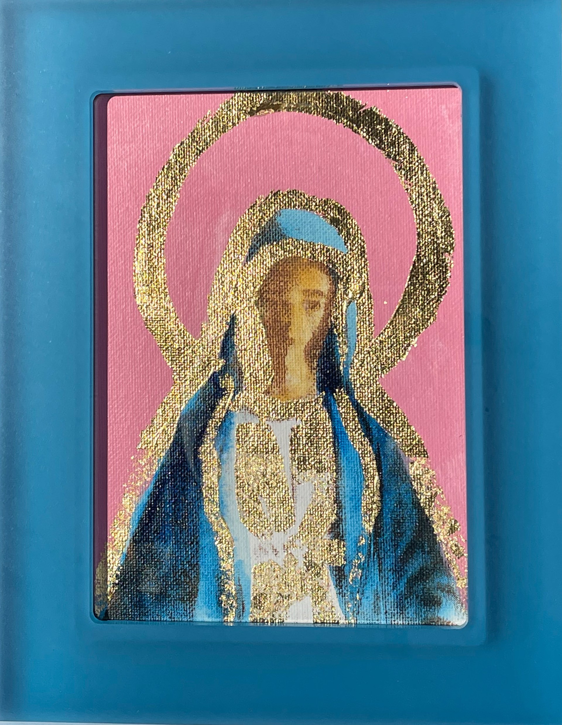Hail Mary framed in Pool Blue by Megan Coonelly
