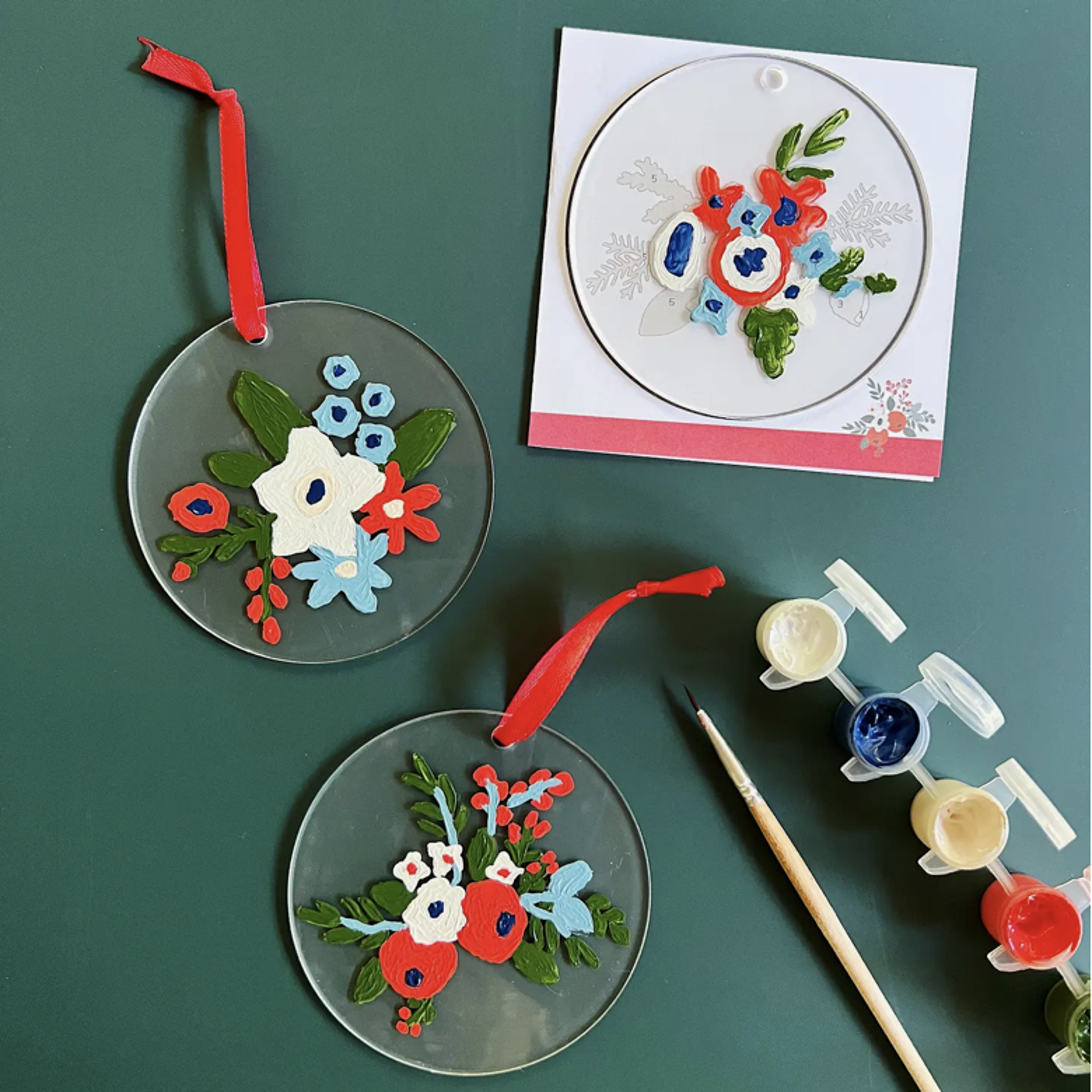 Painted Holiday Floral Ornaments Paint-By-Number Kit by Cate Paper Co.