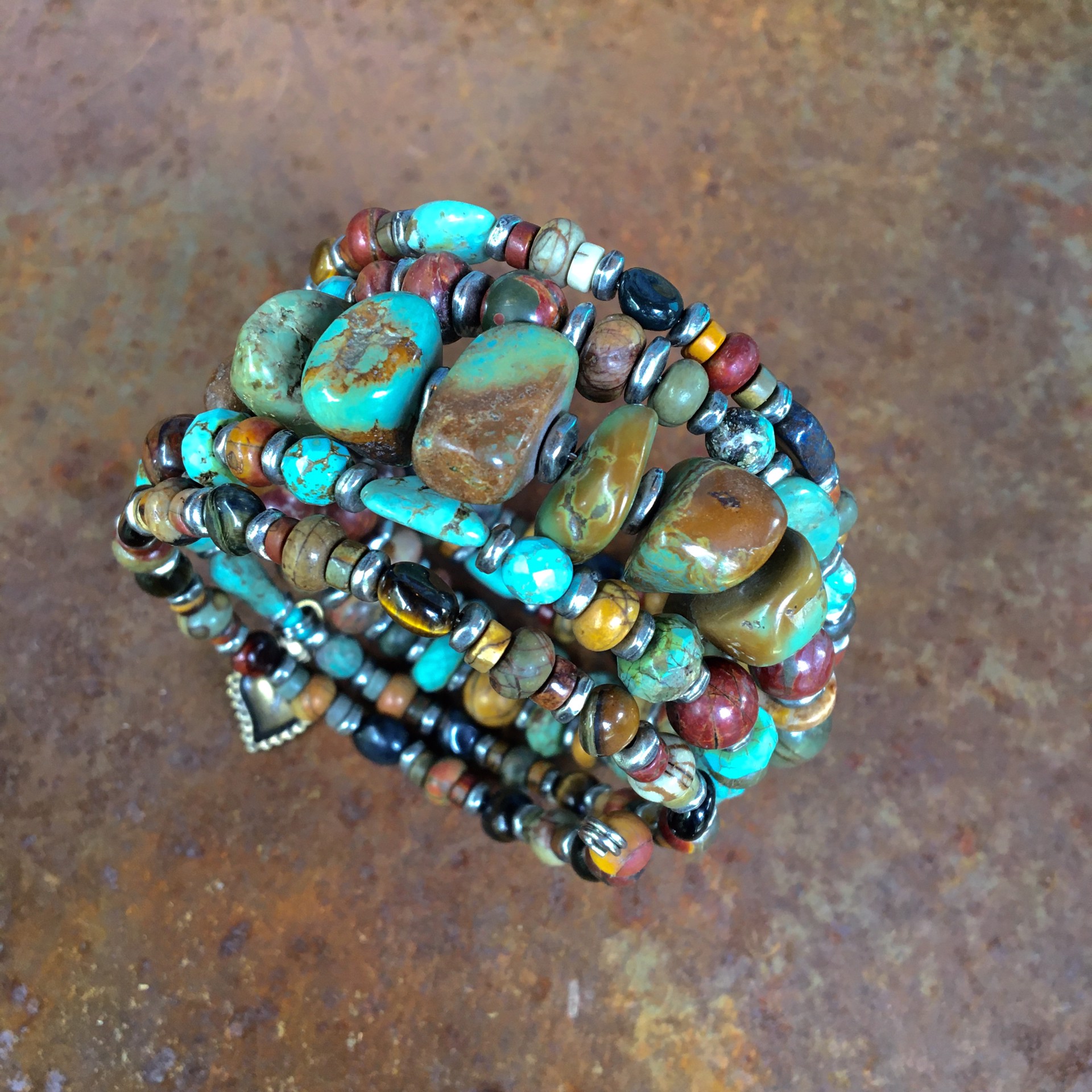 K345 Earth Tones Turquoise and Jasper Bracelet by Kelly Ormsby
