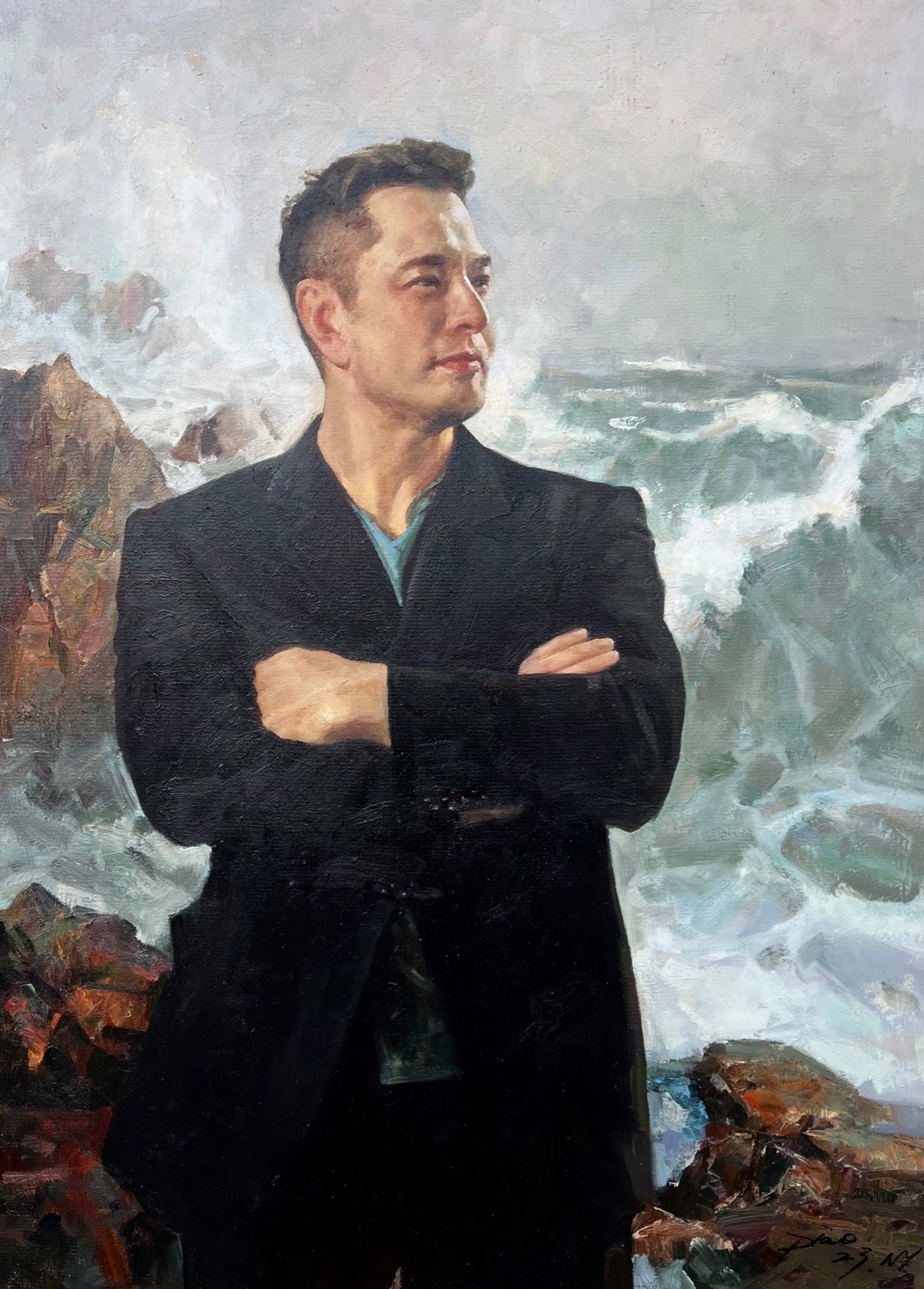 Elon  Musk Riding The Stormy Sea by Piao Xue Cheng