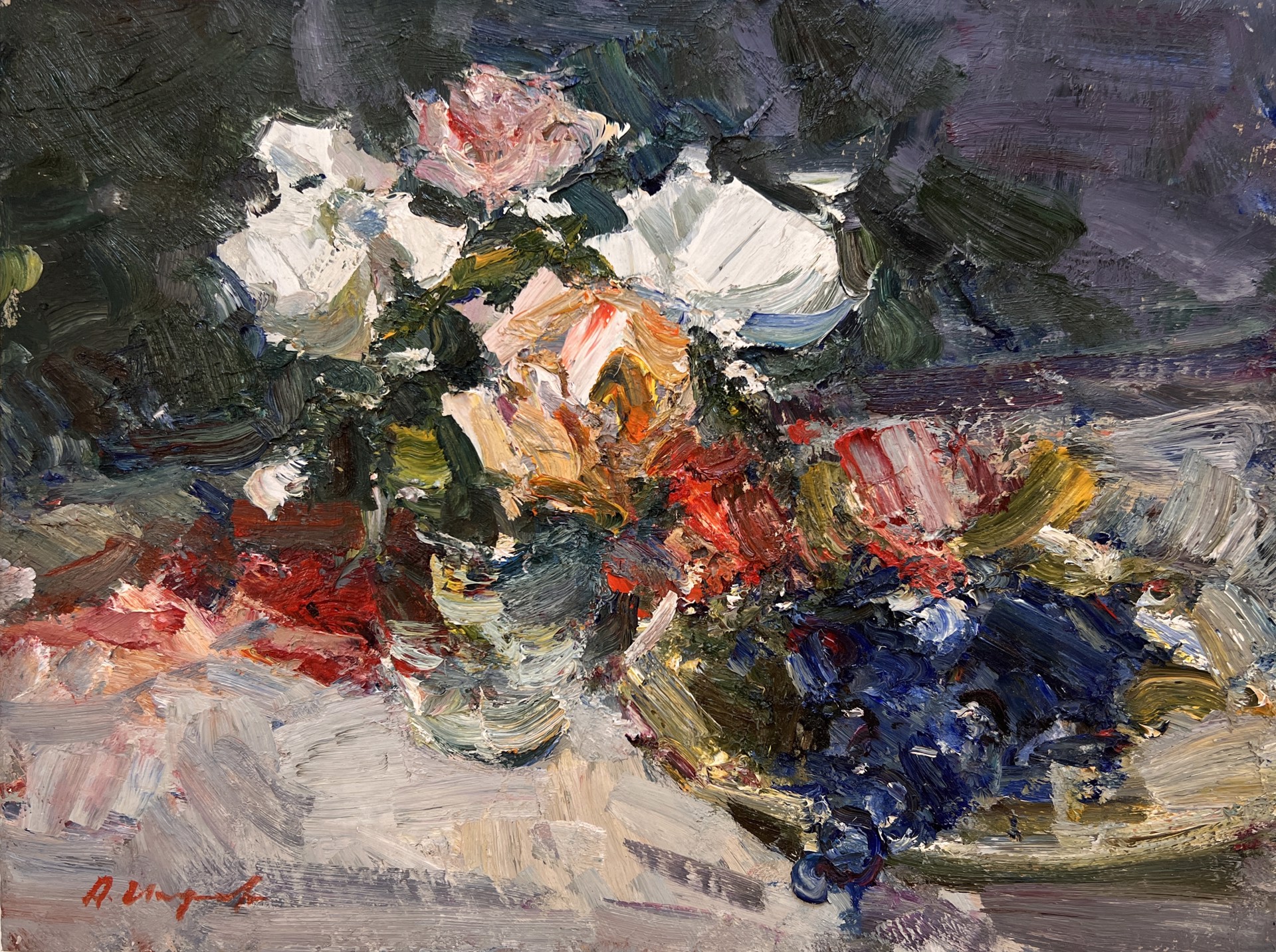 "Roses and Grapes" original oil painting by Andrey Inozemtsev