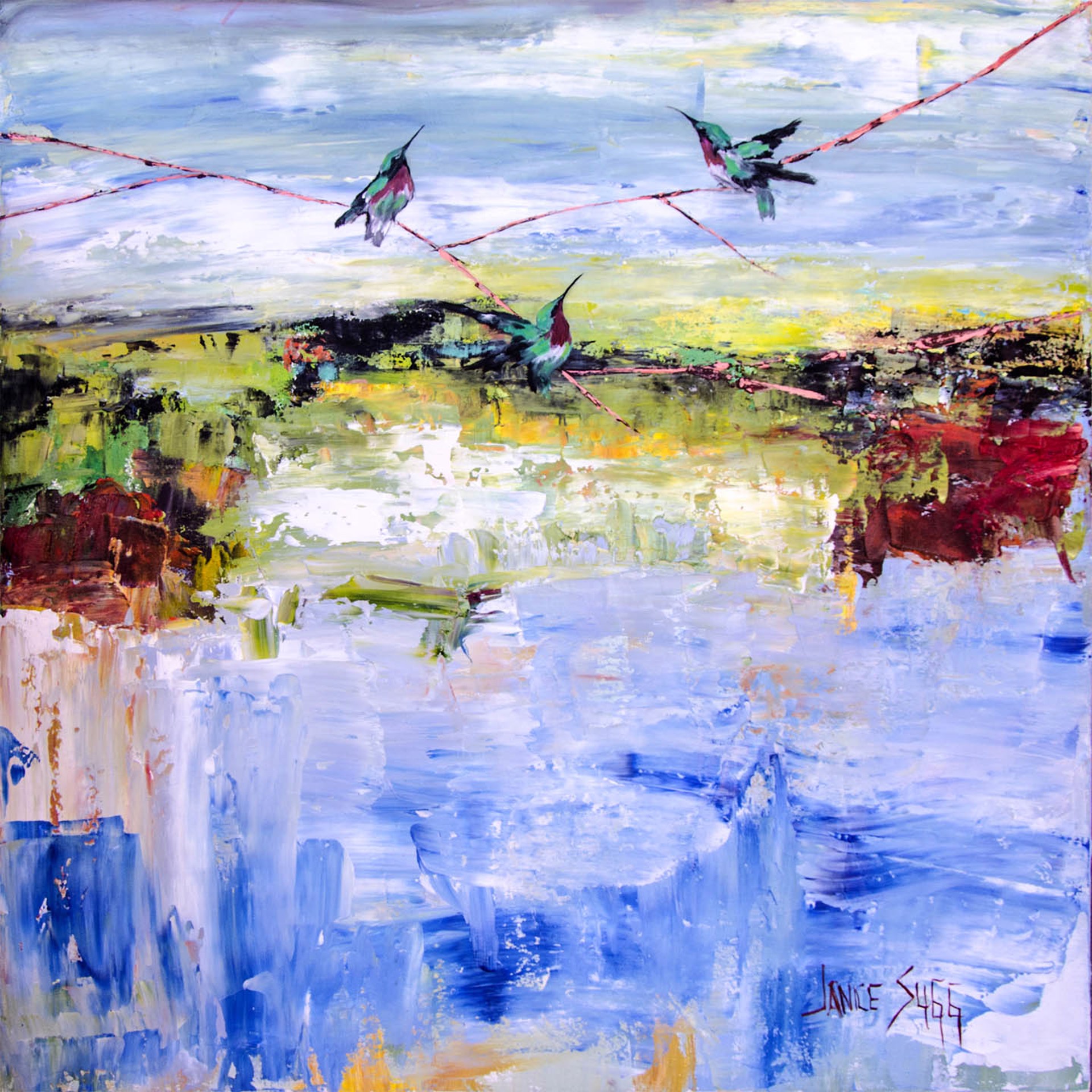 Three Hummingbirds by Janice SUGG