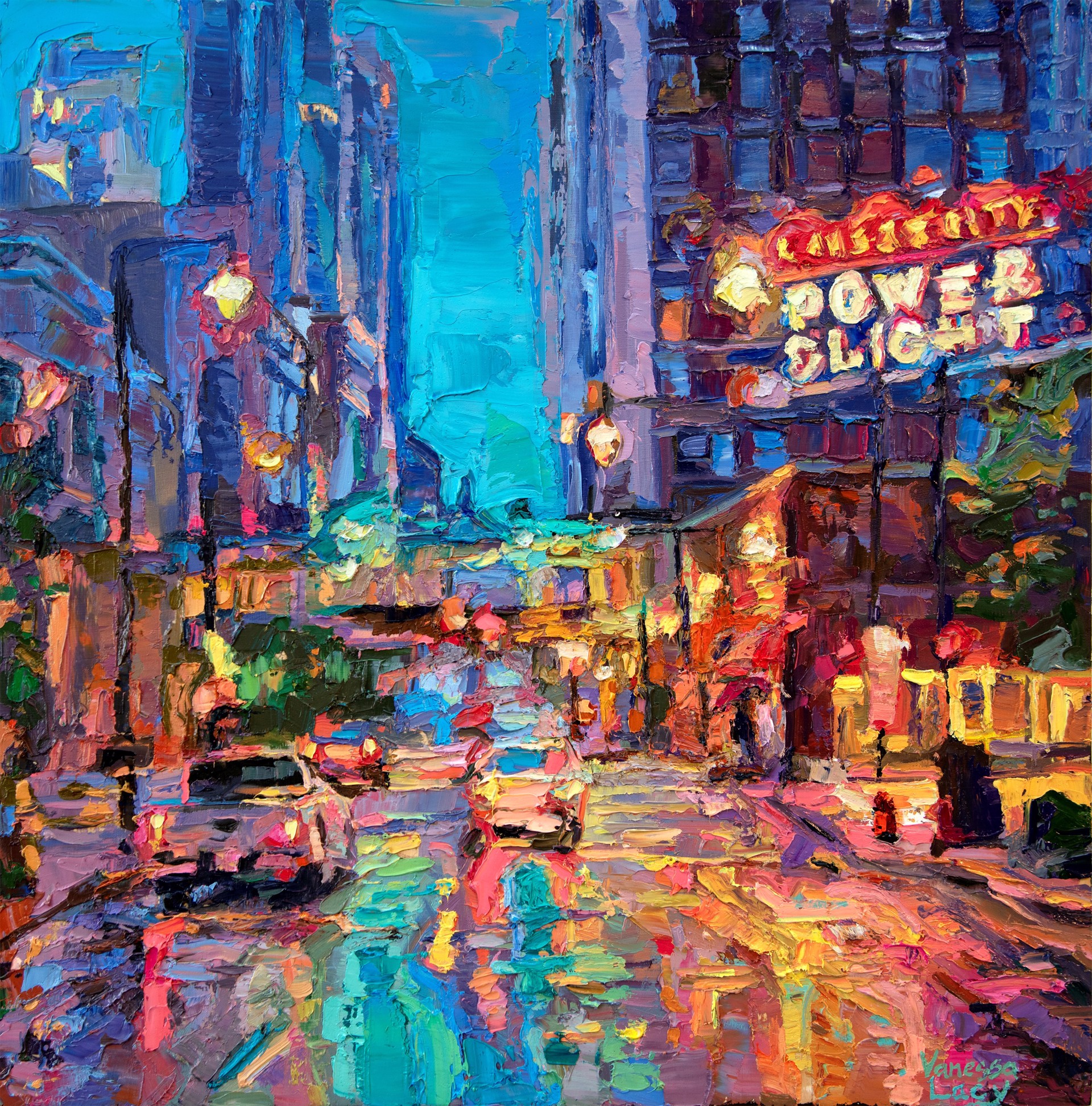 Power and Light Wet Streets Square by Vanessa Lacy