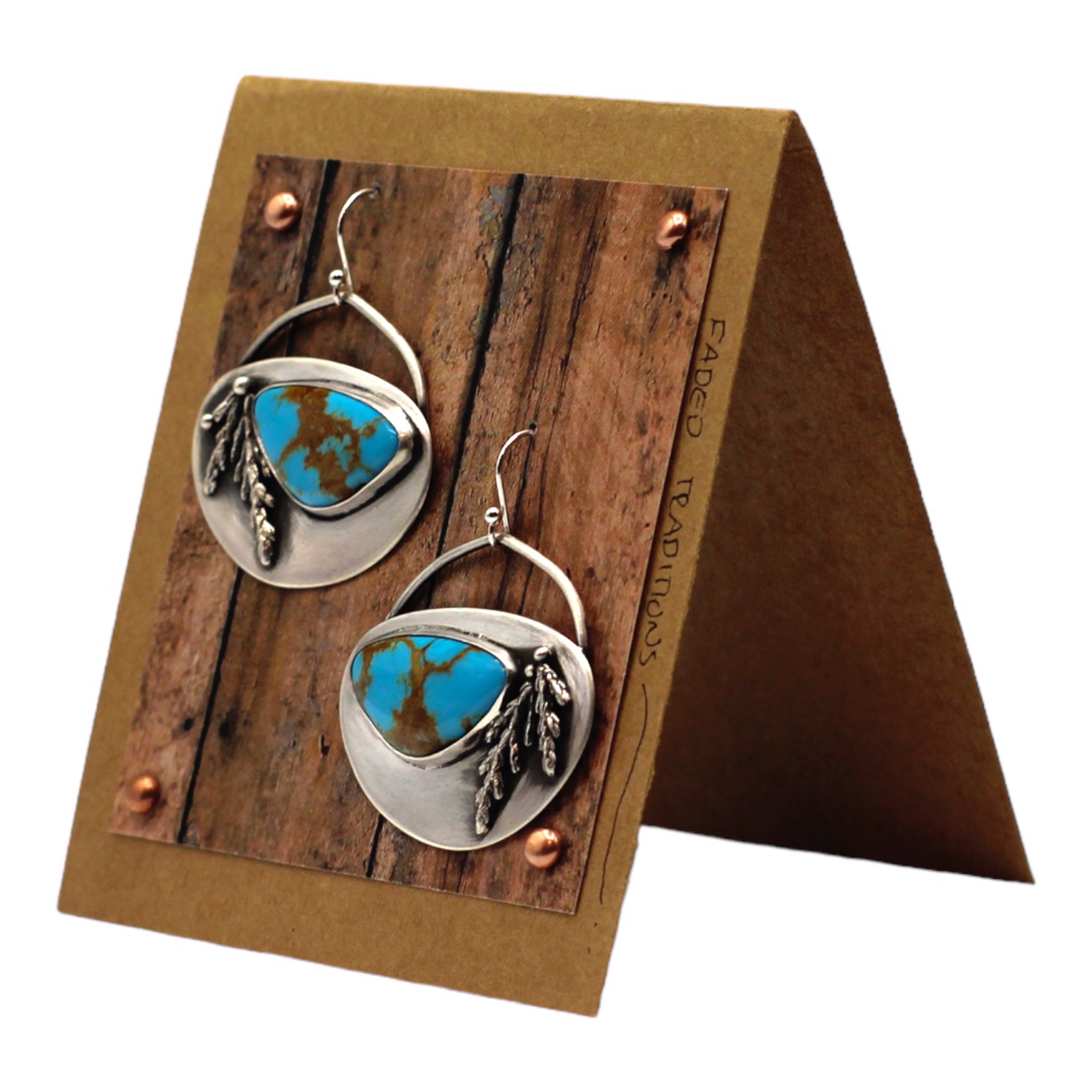 Sonoran Gem Turquoise Shield Earrings with Cast Cedar by Ashley Hanna