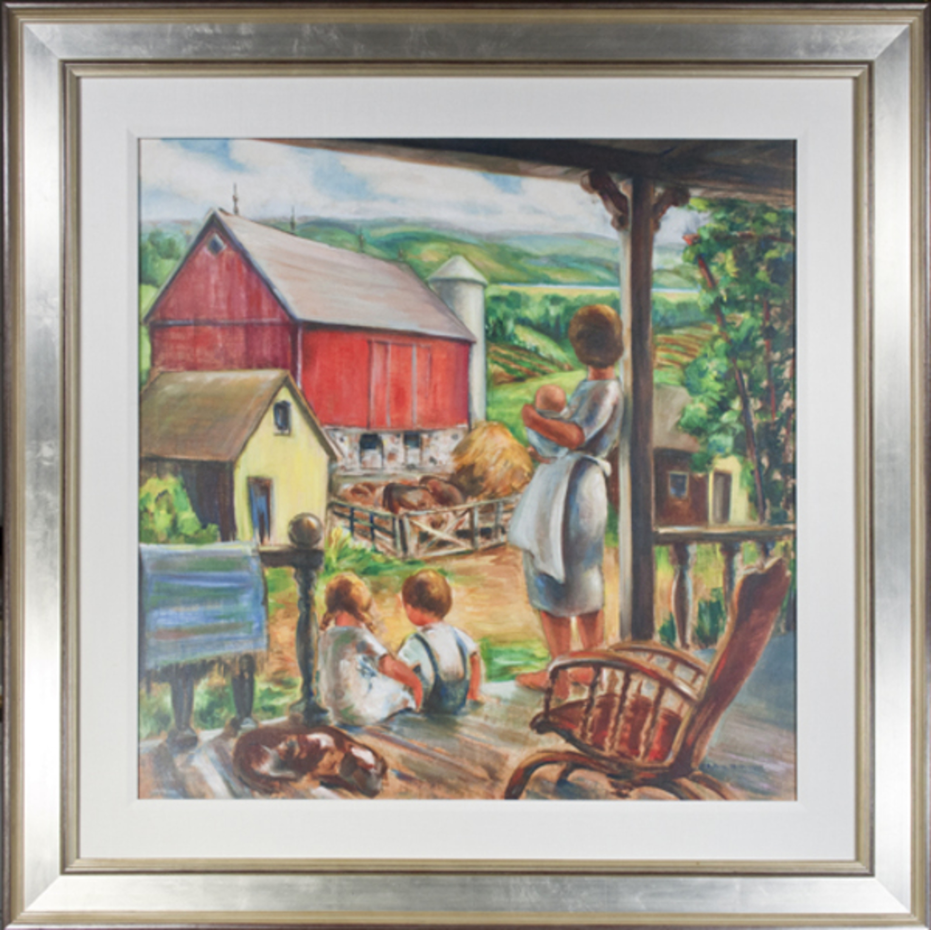 Farm Scene: Farmer's Wife With Children - Big Cedar Lake by Sylvia Spicuzza