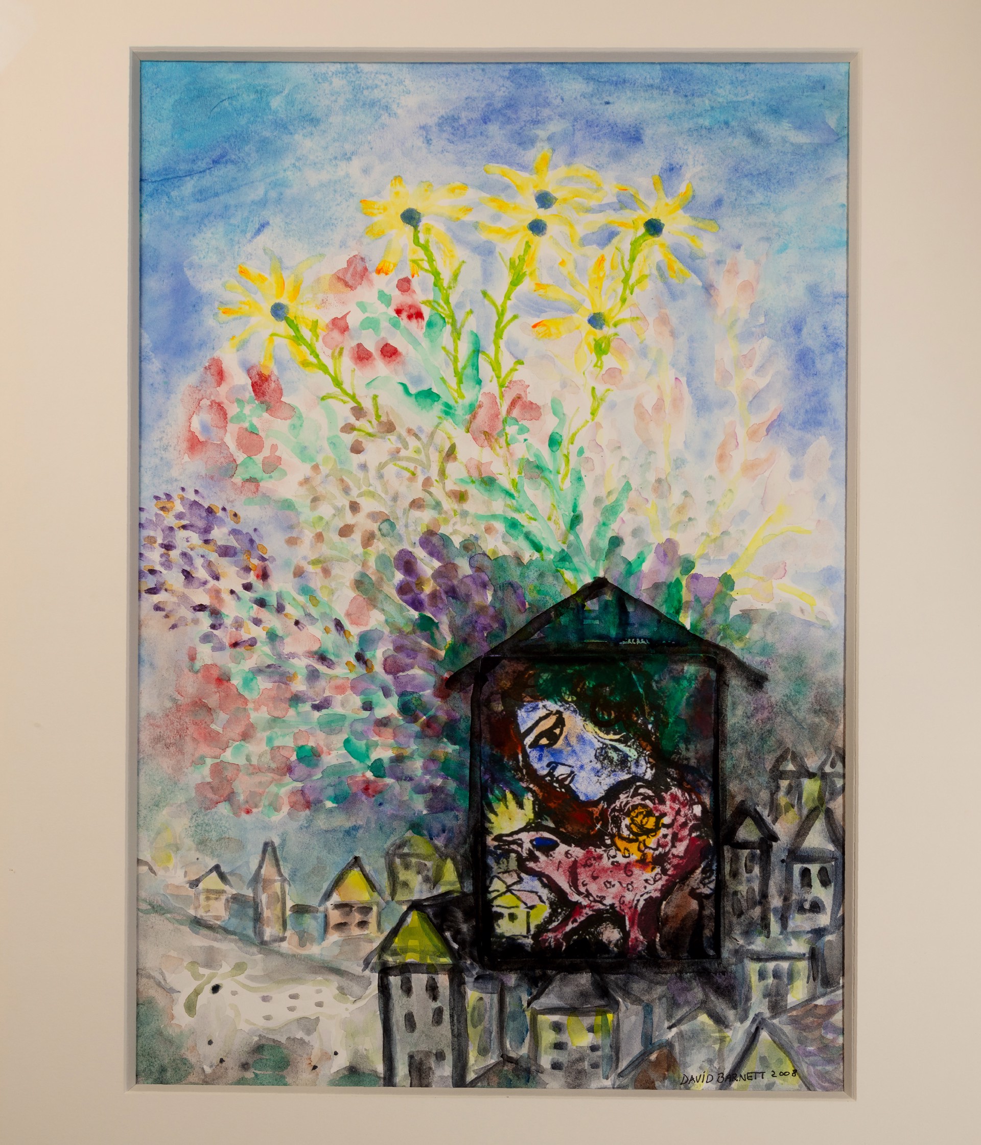 Famous Artist Series:  Homage to Chagall Bouquet Over the Village by David Barnett
