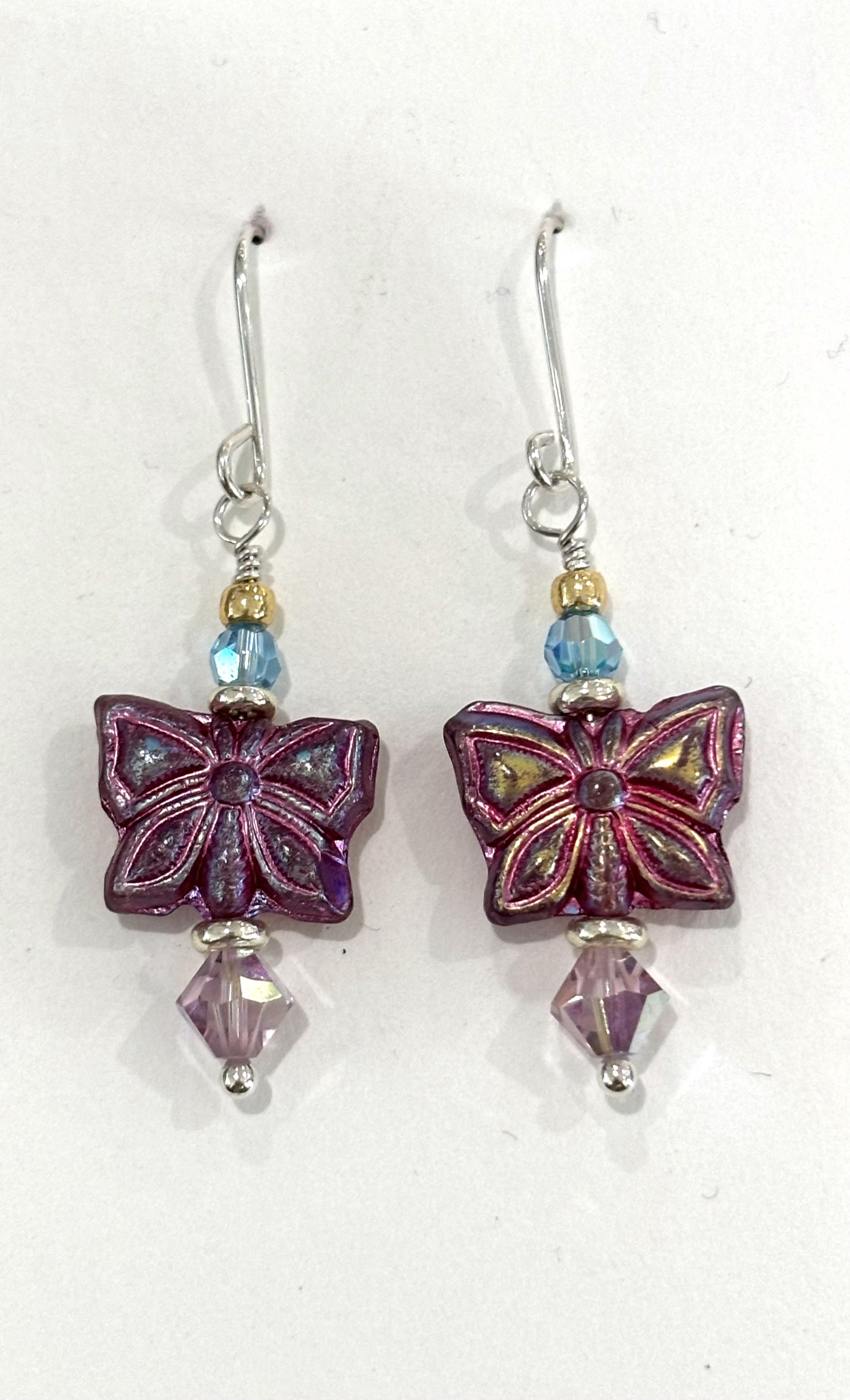 Pink and Blue Butterfly Earrings by Emelie Hebert