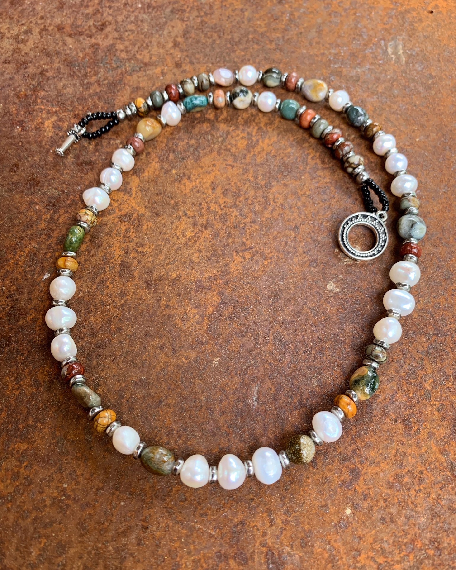 K859 Cultured Pearl Necklace with Jasper by Kelly Ormsby
