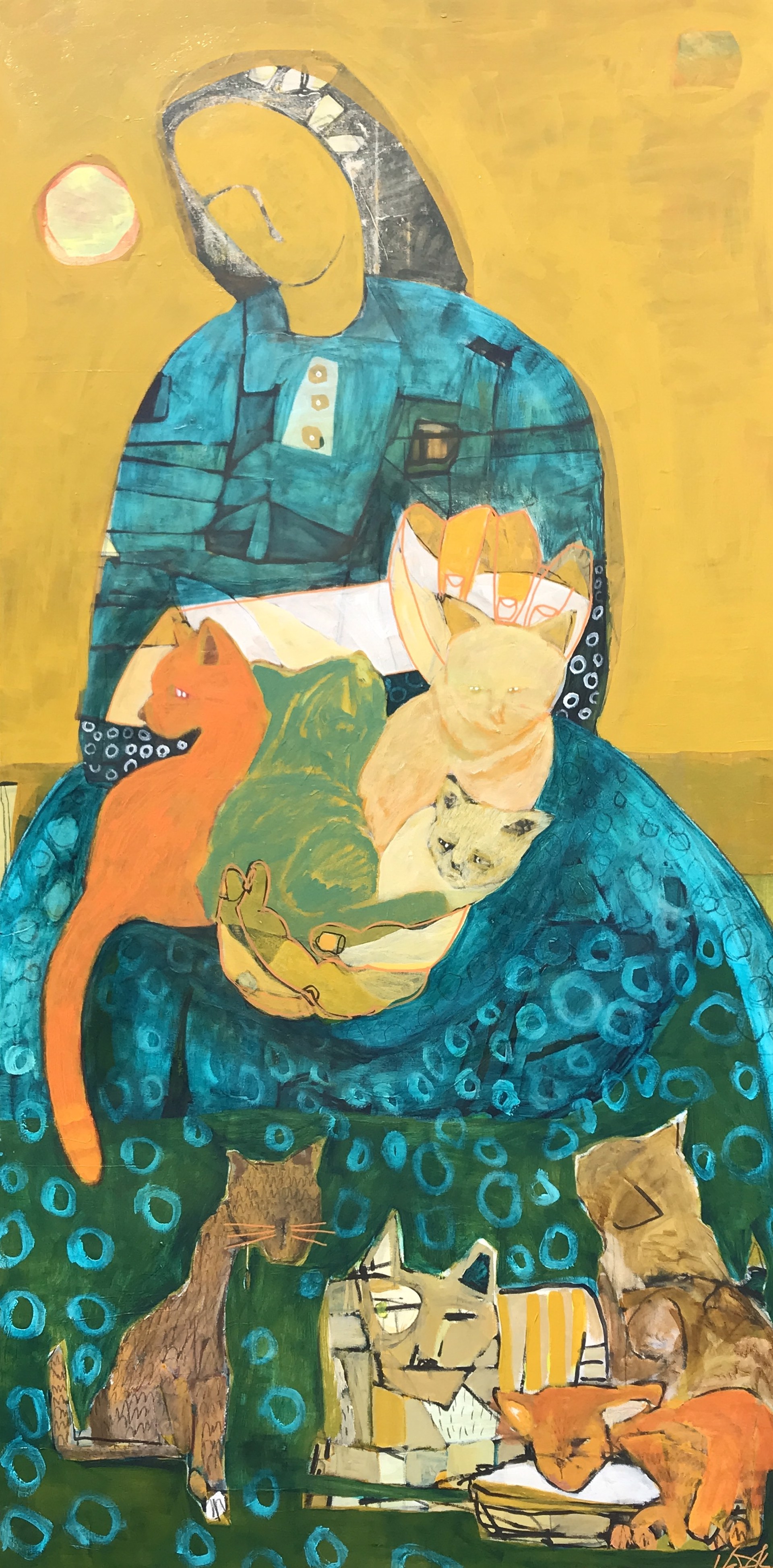 Mary Queen of Peace Cradling Feral Cats (Ukraine) by Rachael Van Dyke
