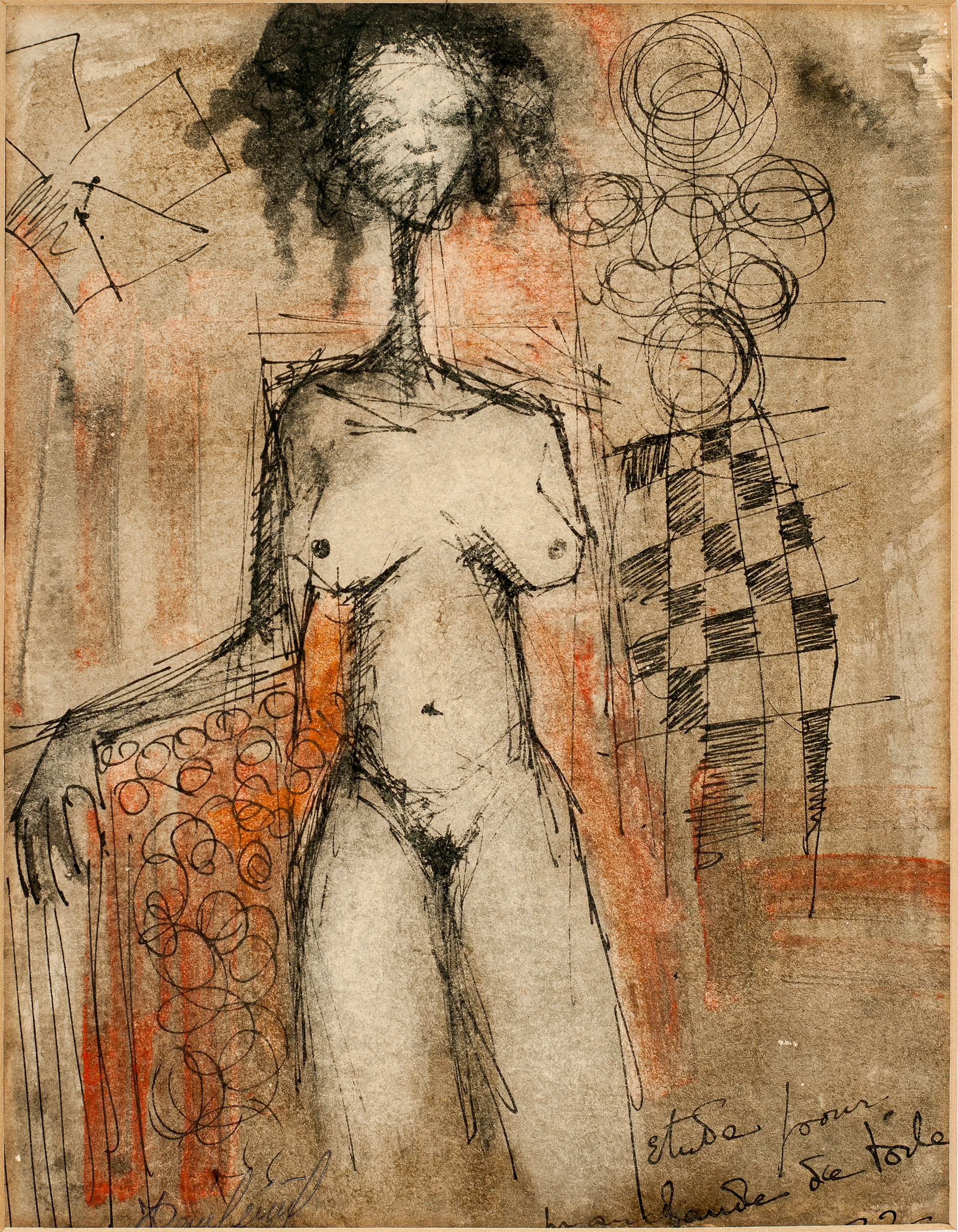Nude Female #71-3-96GSN by Jean-Rene Jerome (Haitian,1942-1991)