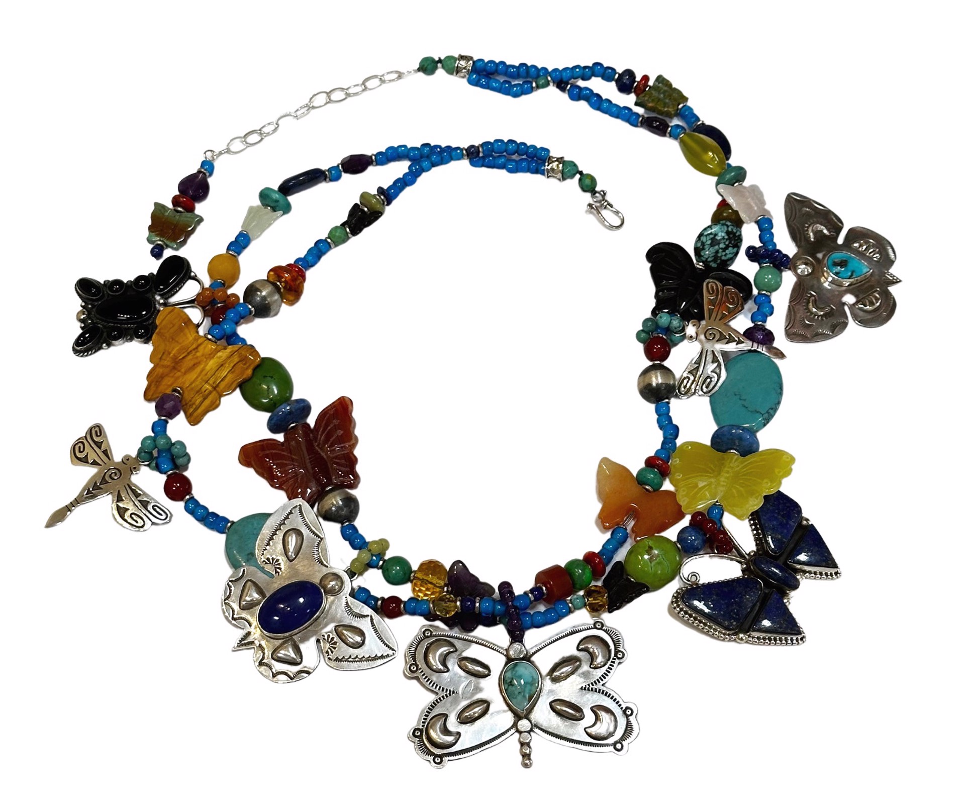 KY 1453 Double Stranded Turquoise & Lapis Butterfly Necklace by Kim Yubeta