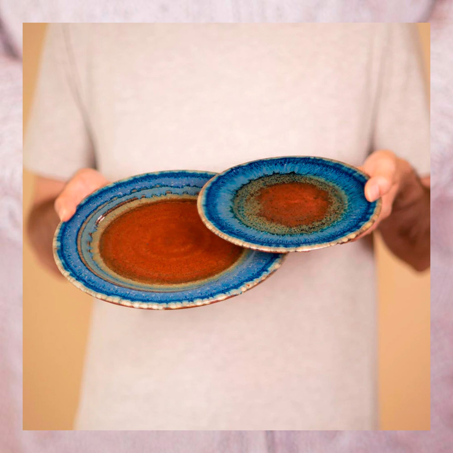 Amber Blue Dishes Set for 12 by Paul and Yael Borian