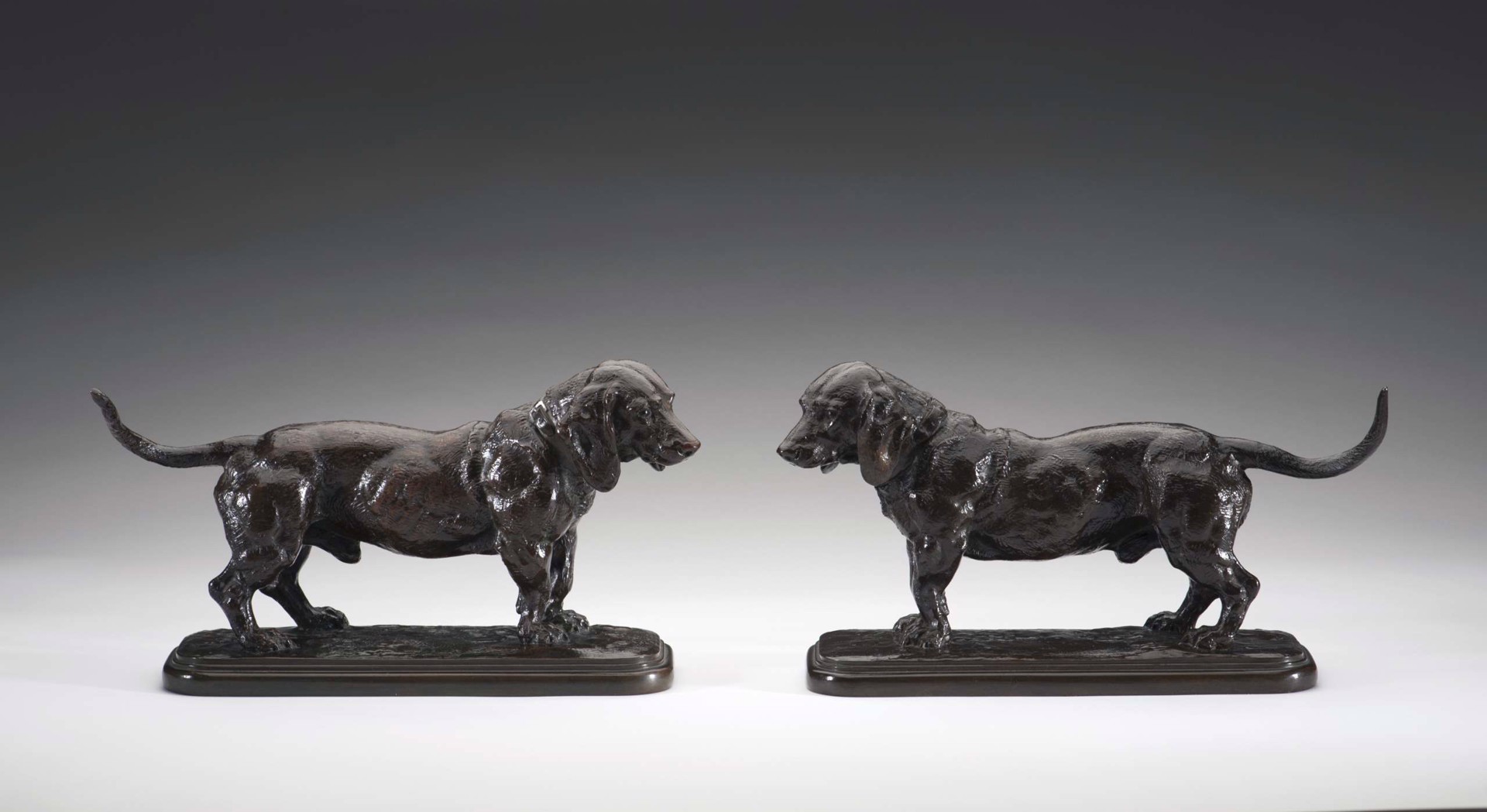 Standing Bassets, c. 1860, a pair by Antoine-Louis Barye