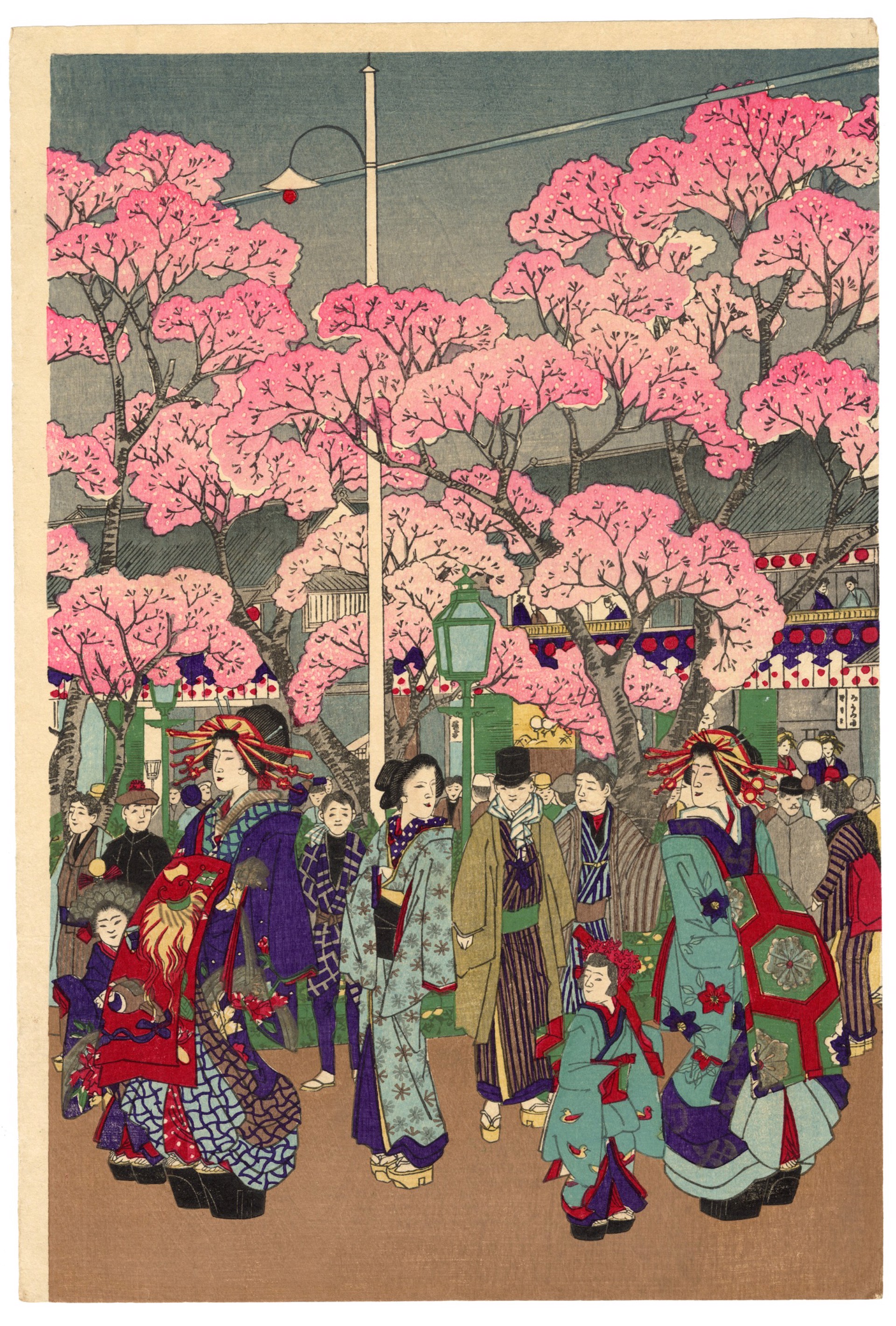 Cherry Blossoms in Full Bloom at Naka-no-cho in the New Yoshiwara by Ikuhide