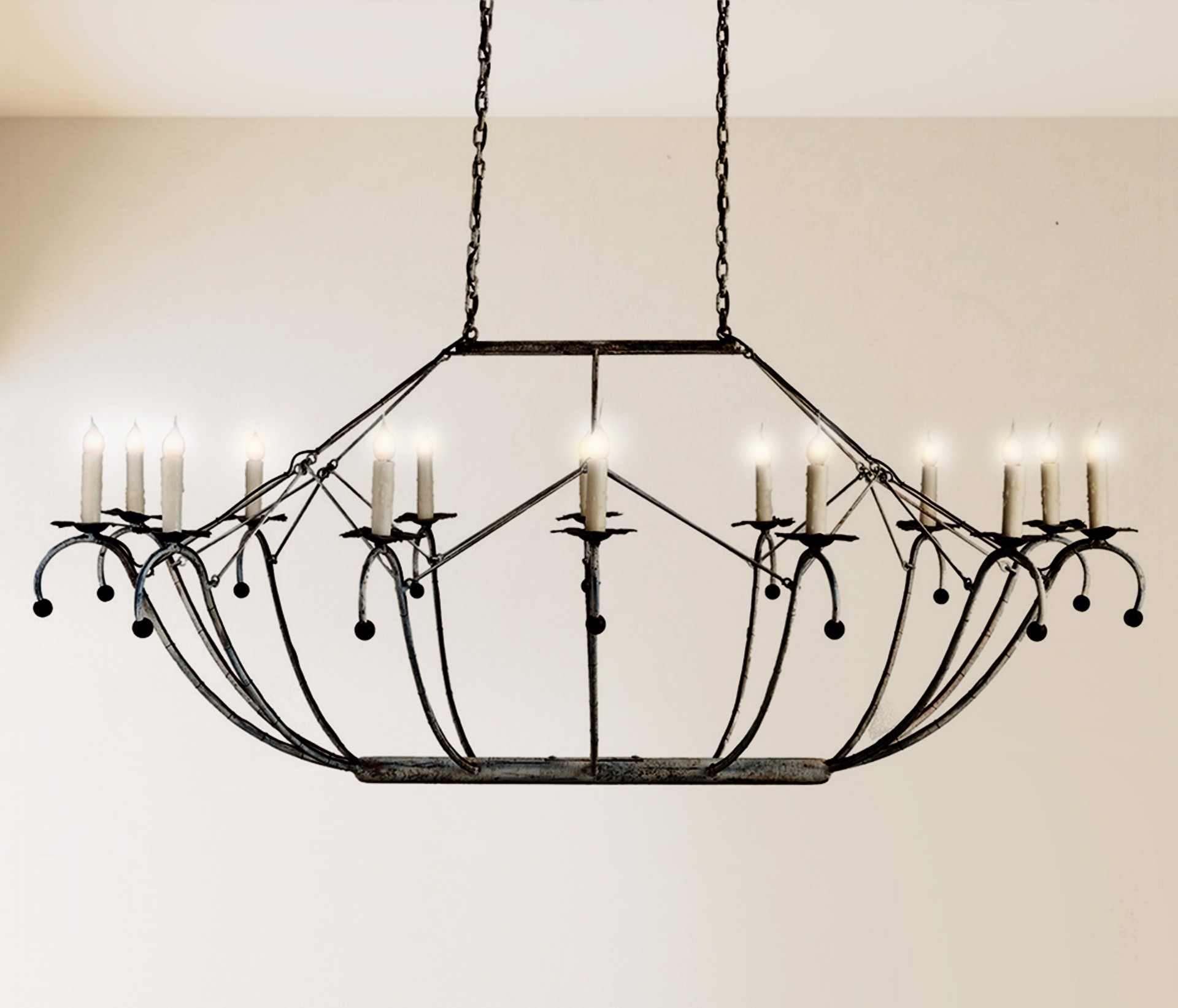 Oval Basket Chandelier Hand Forged by Tim Adams Iron-worker
