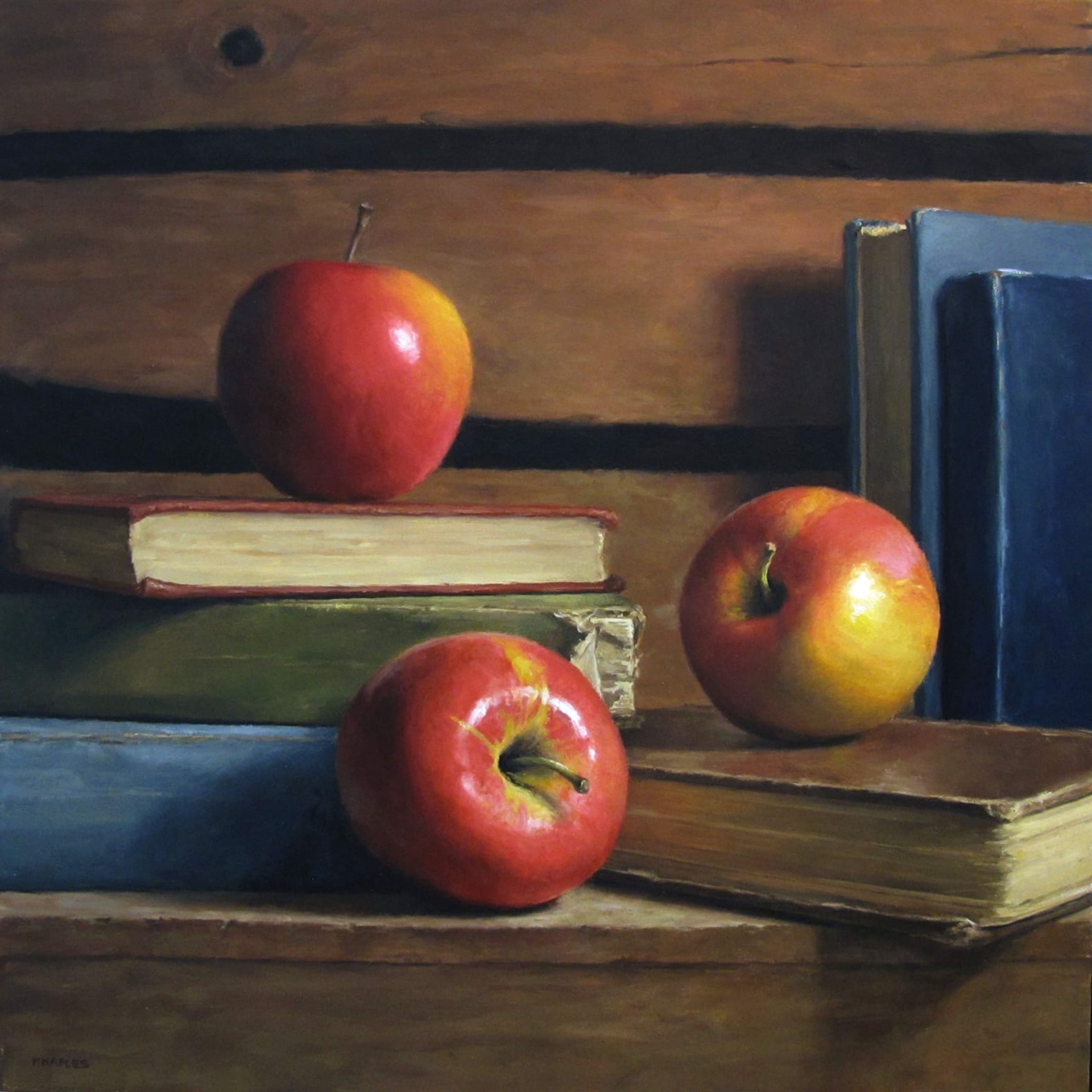Apples with Antique Books by Michael Naples