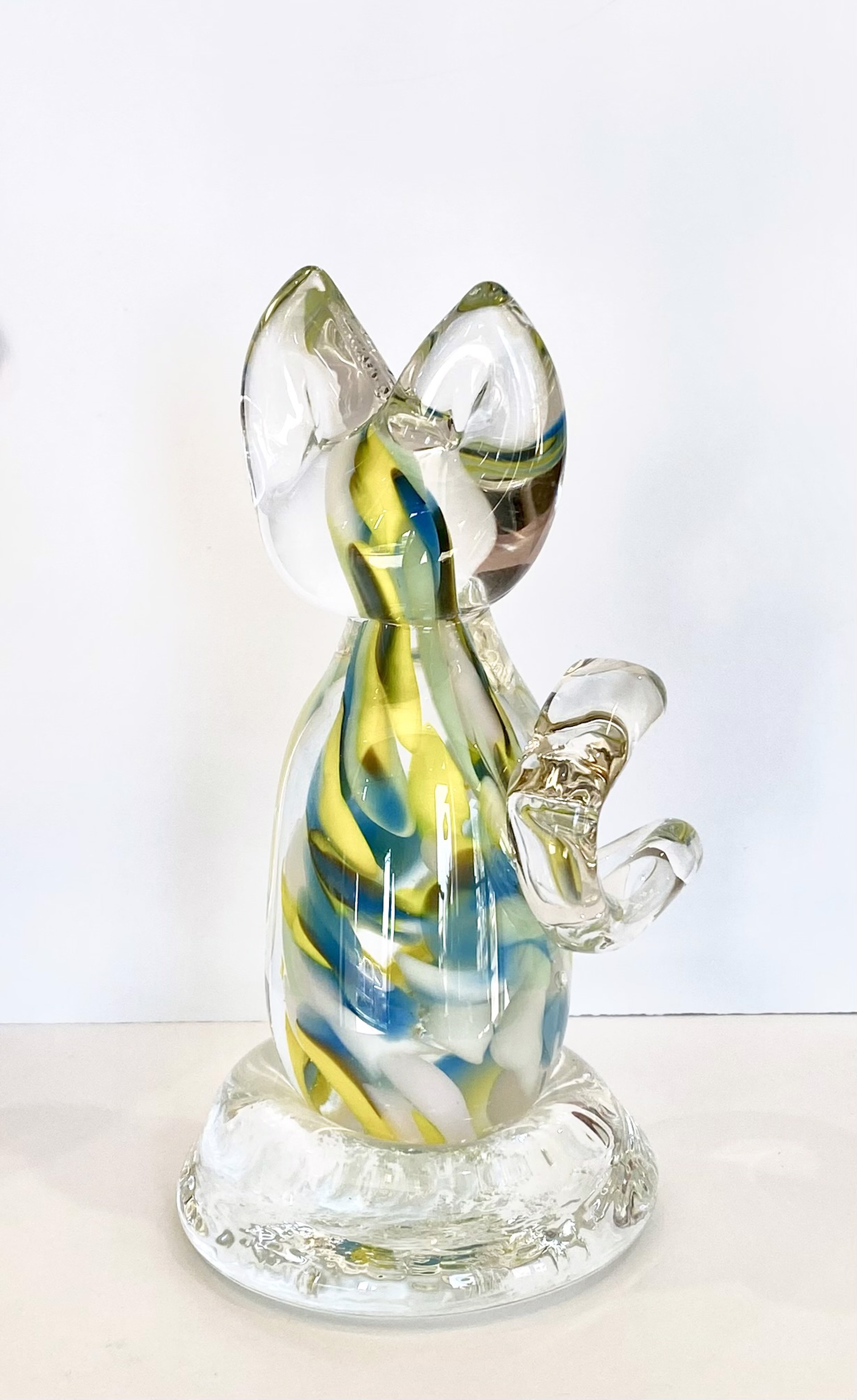Yellow Blue and White Glass Cat I by Lisa Manuel