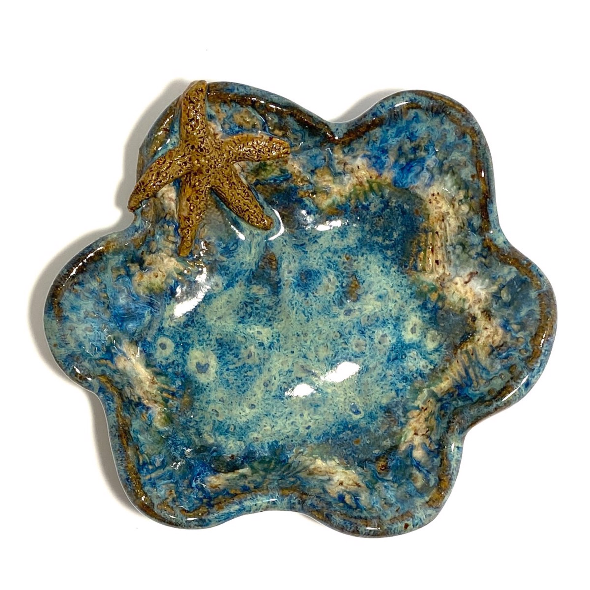 Small Pool Dish with Starfish (Blue Glaze) LG23-1127 by Jim & Steffi Logan