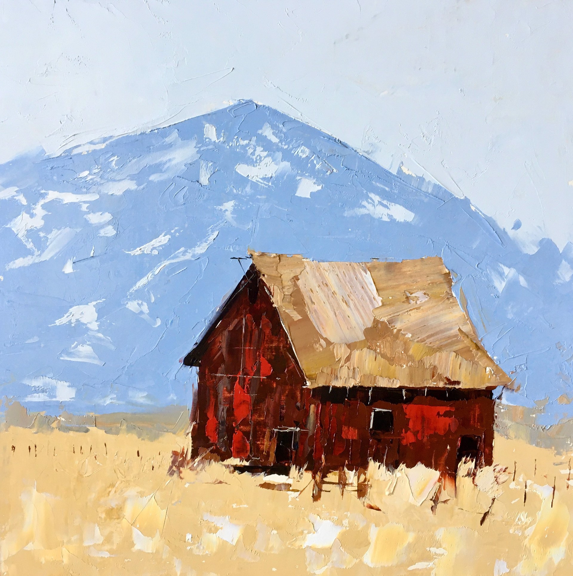 Red Barn in Yellow Field by Sandra Pratt