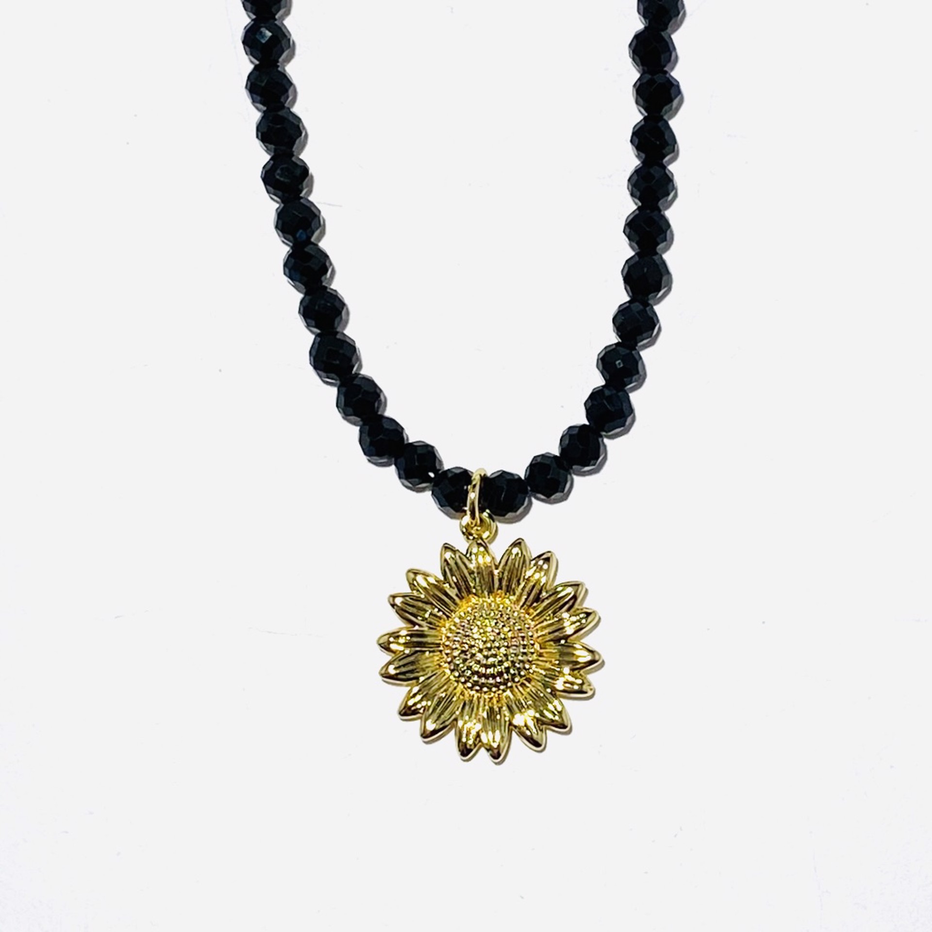 Faceted Black Spinel Vermeil Sunflower Drop  Necklace by Nance Trueworthy
