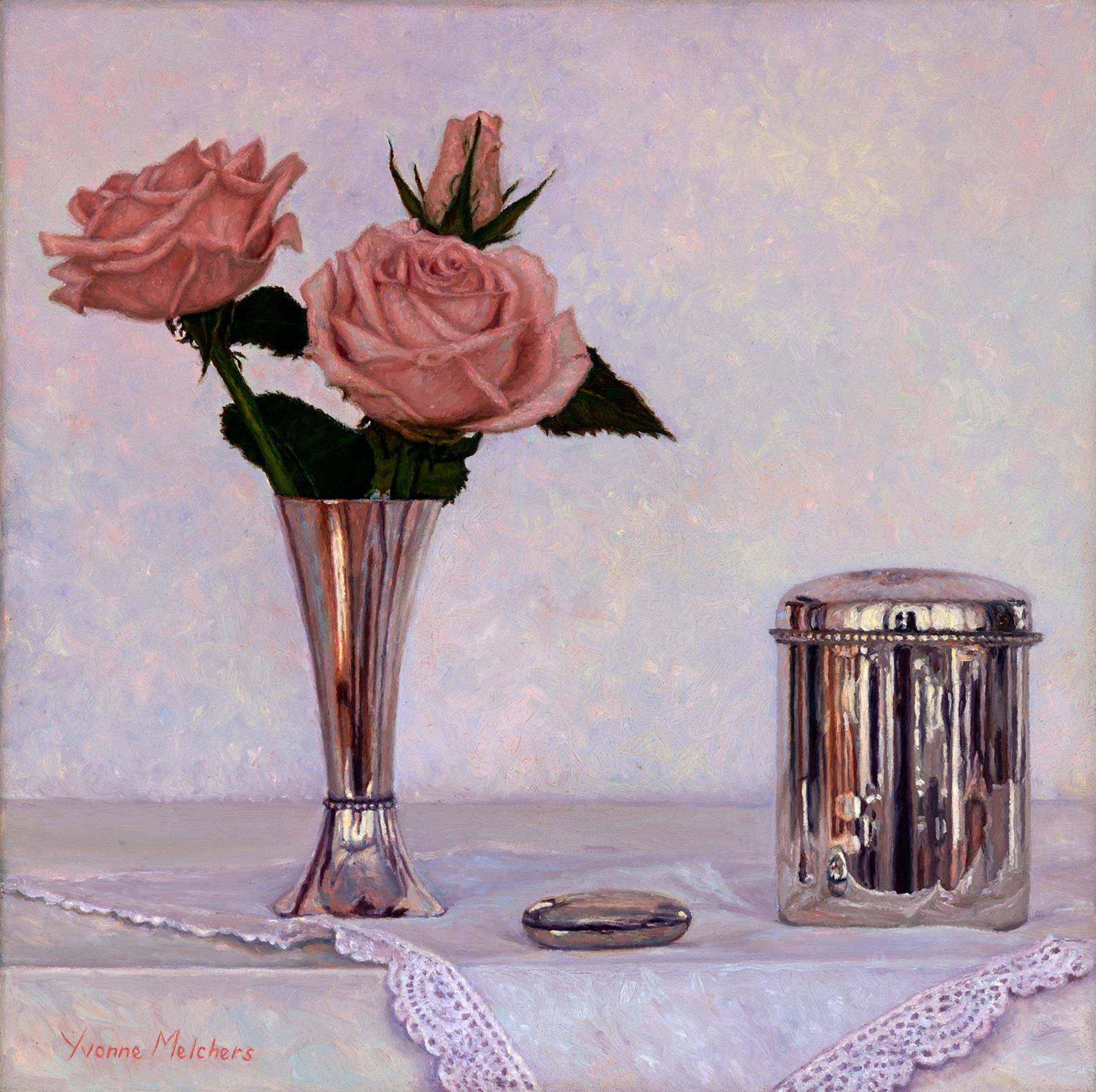 Silver with Pink Roses by Yvonne Melchers